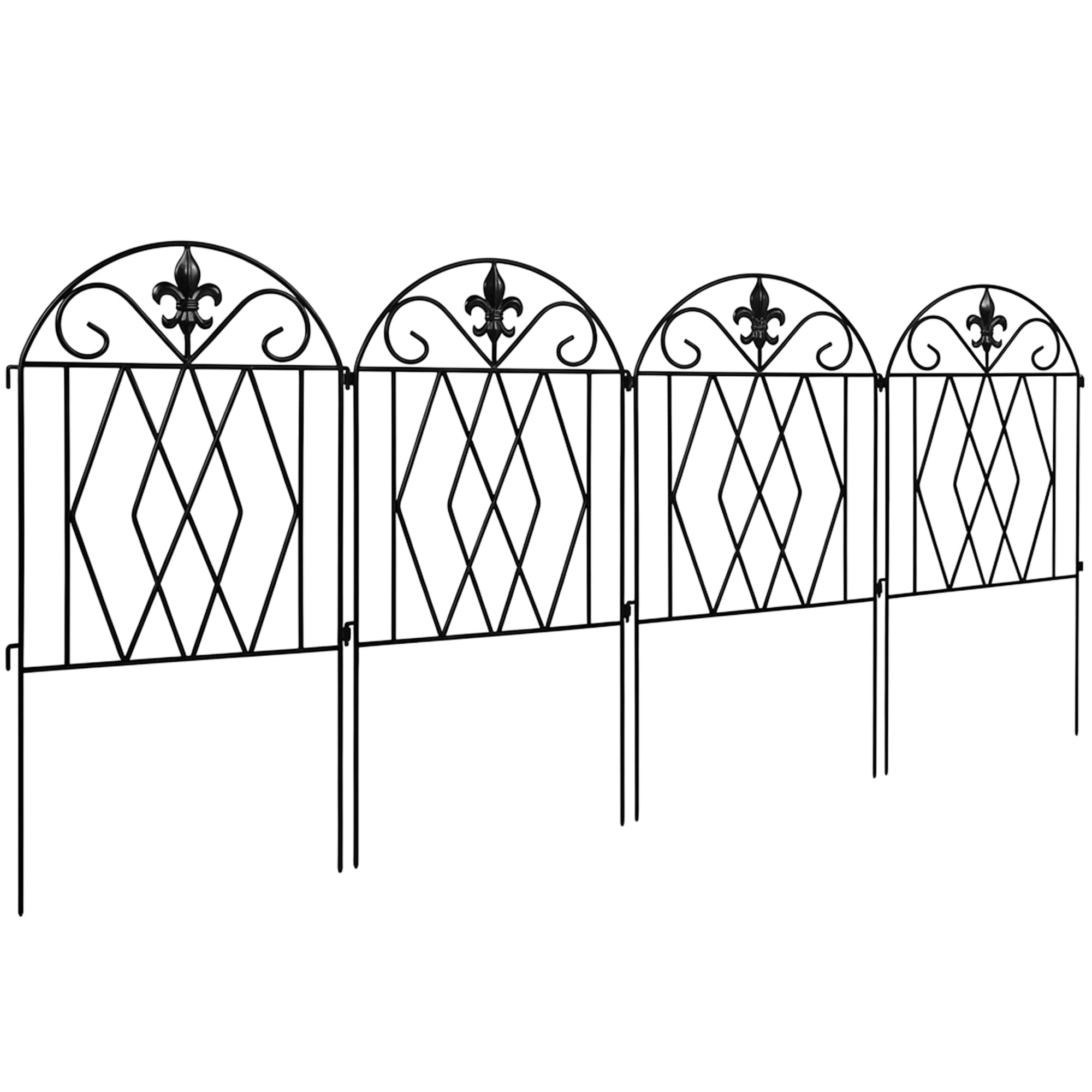 Outsunny Ensemble de 4 barrières de jardin métalliques 125x56 cm au design arqué, résistantes et faciles à installer pour patio pelouse noir