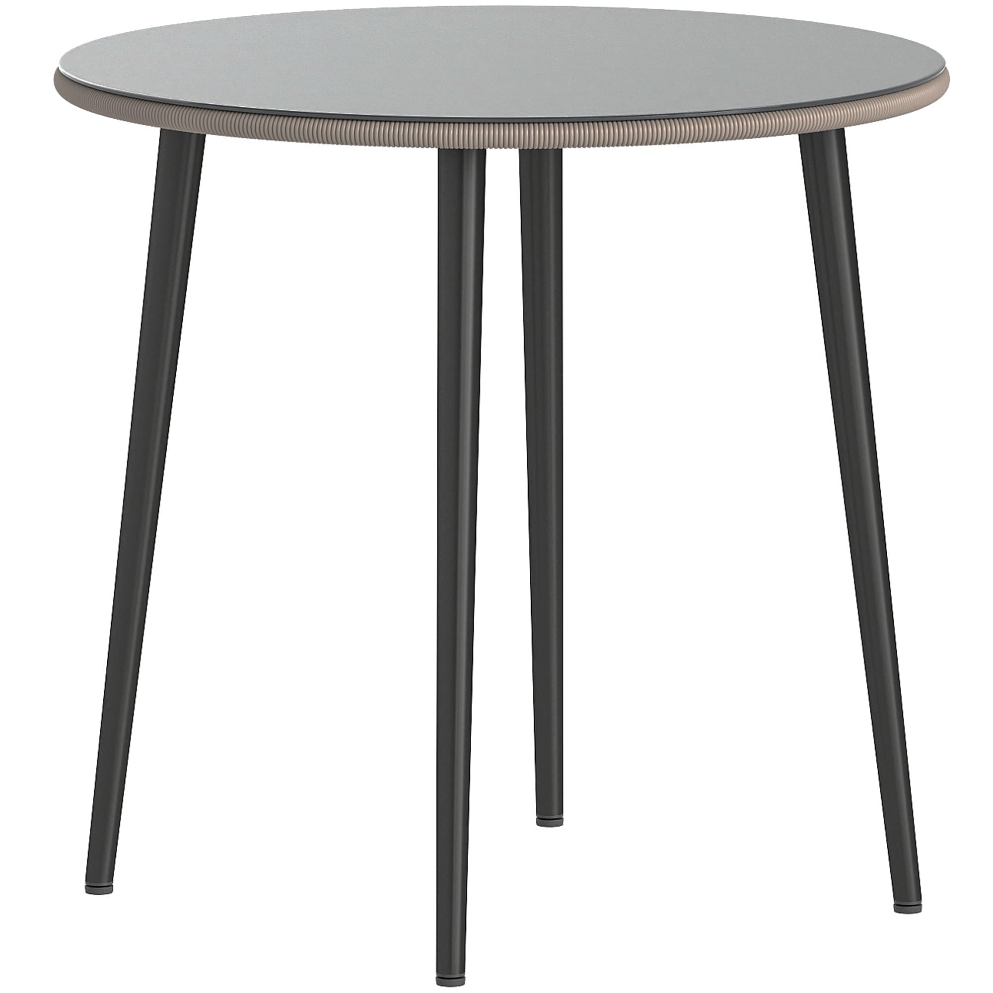 Outsunny Table à Manger de Jardin avec Plateau en Verre Trempé avec Bord en Rotin Structure en Acier 80x80x74 cm Gris