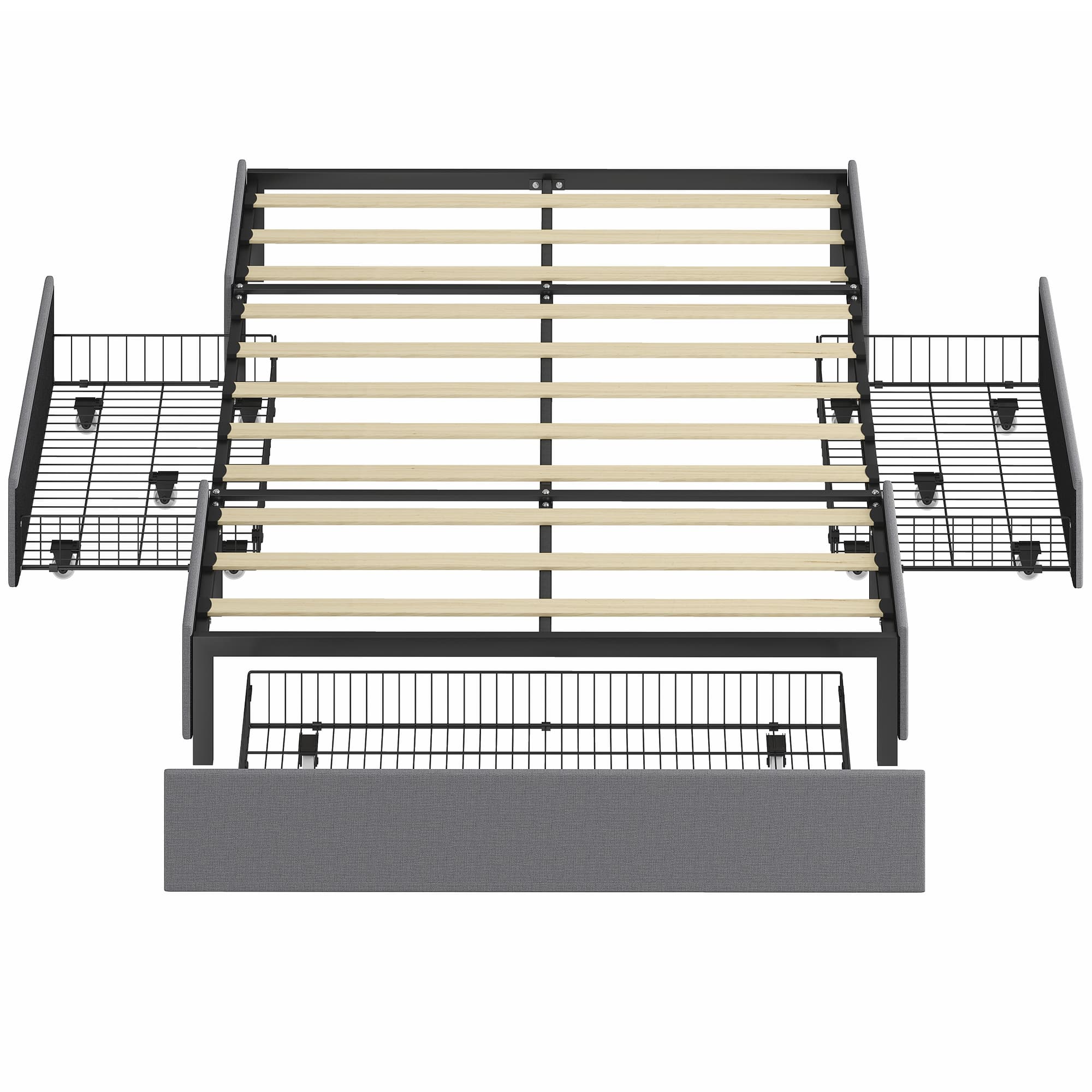 HOMCOM Lit double 140x190 cm Sommier avec 3 tiroirs et structure métallique Charge 363 kg Gris