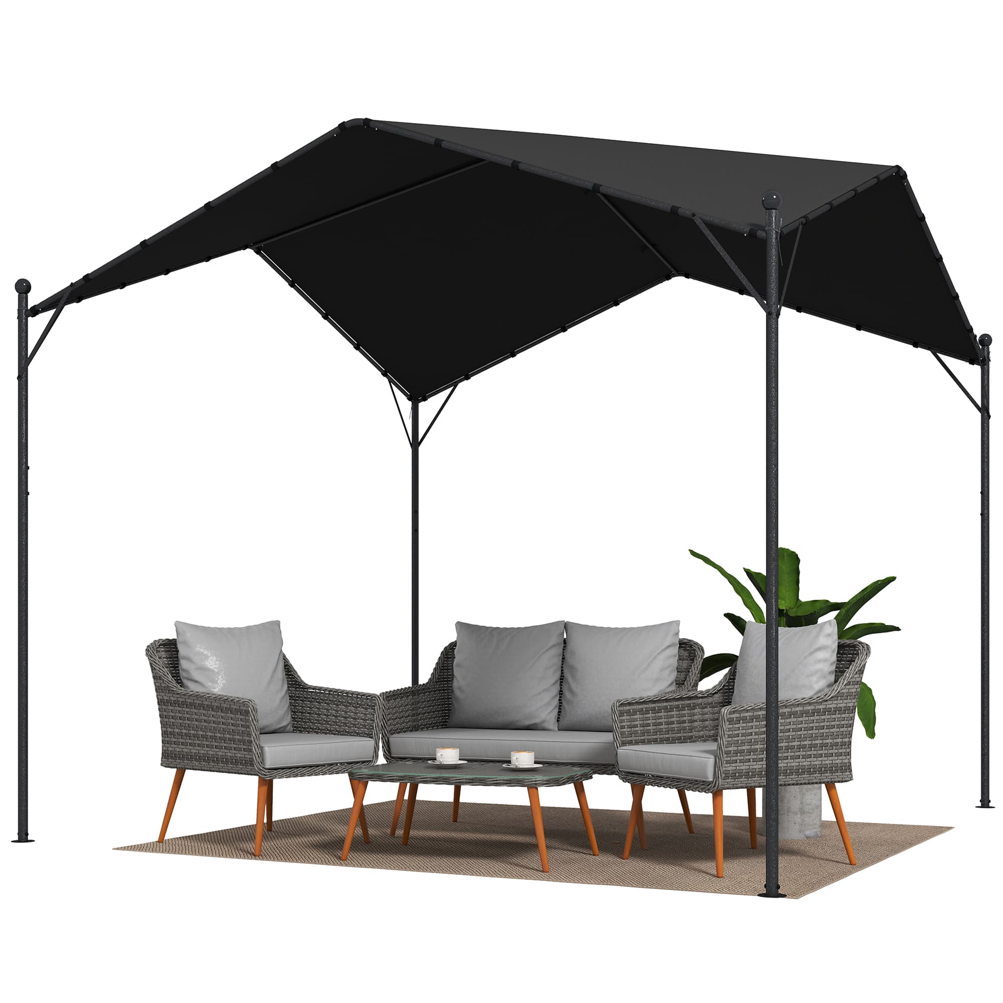 Outsunny Pergola Pavillon 3x3 m Imperméable Stable Résistant à l'hiver Protection solaire avec toit à deux pans Entretoises triangulaires