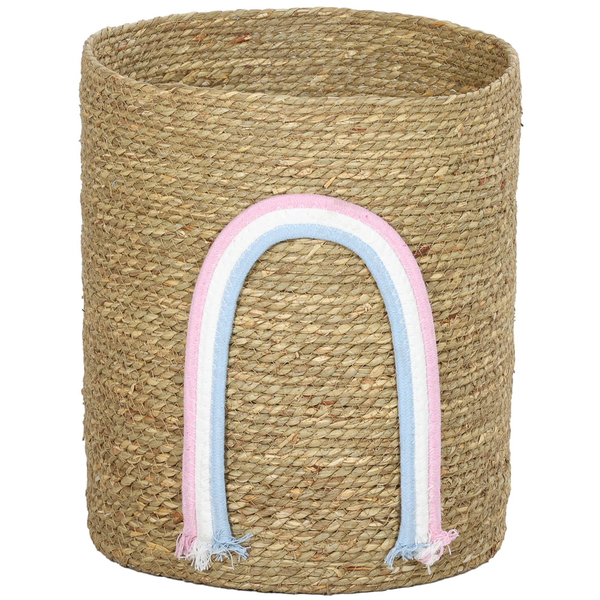 HOMCOM Panier de rangement 24,7 L avec décoration arc‐en‐ciel, grand panier tressé pour salle de bain, chambre, naturel