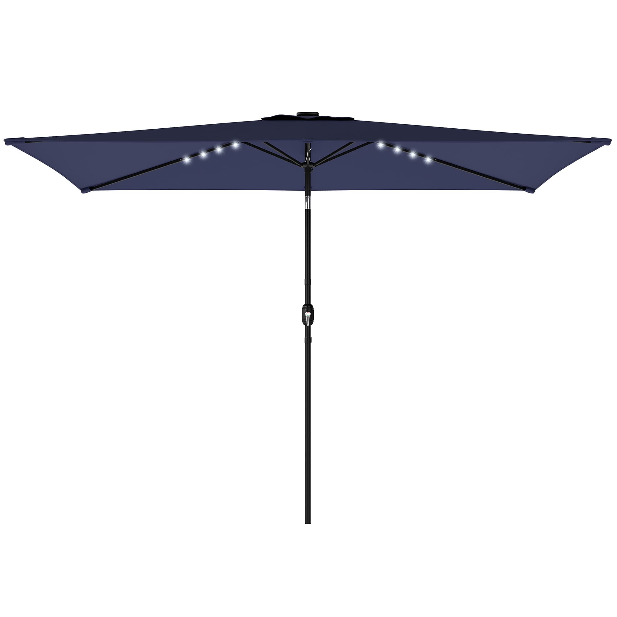 Outsunny Parasol de Jardin avec 24 Lumières LED Solaires Toile Inclinable Mât Métallique 2,9x2,5 m Bleu Foncé