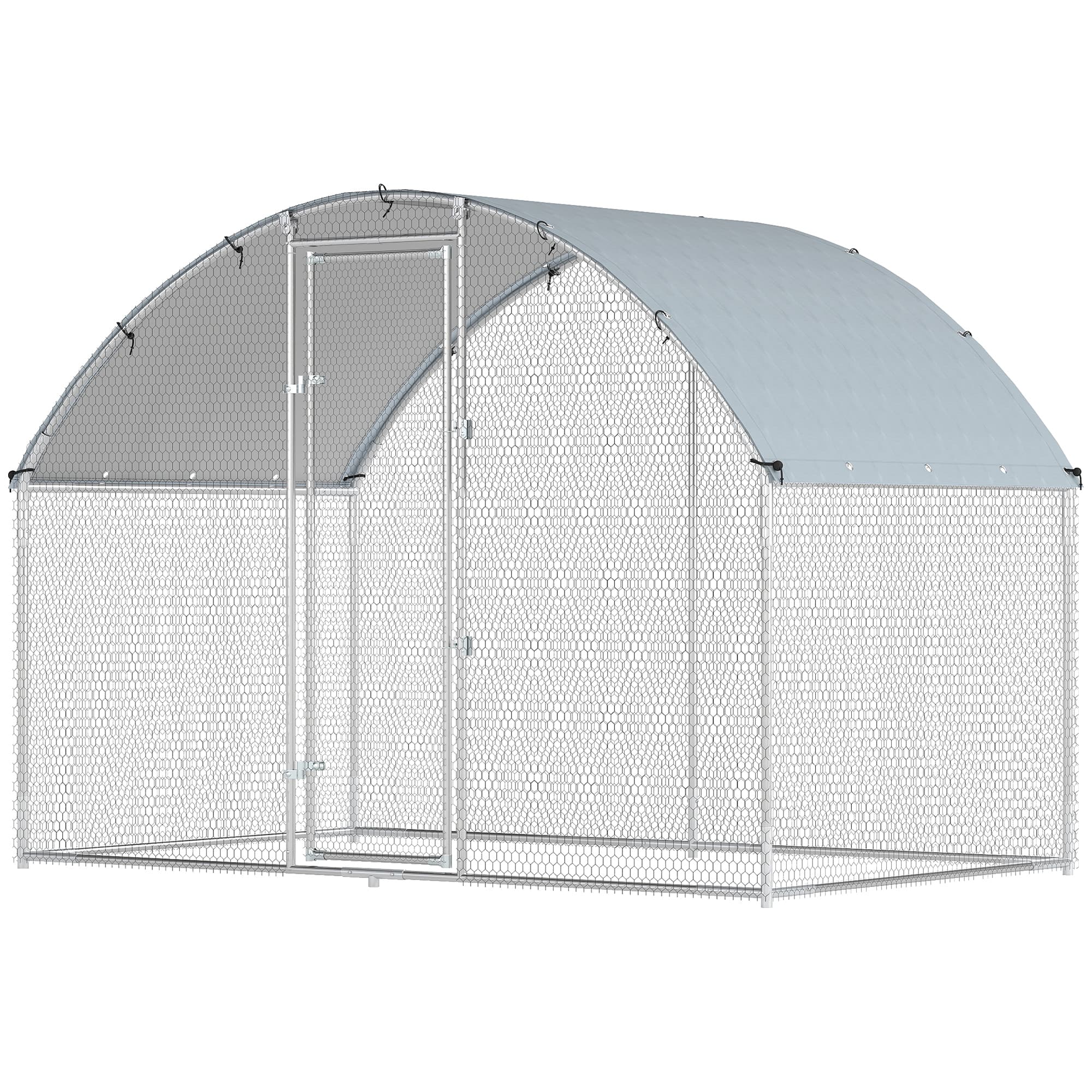 PawHut Poulailler Enclos pour Poules d'Extérieur en Acier 2.8x1.7x1.9m Argent