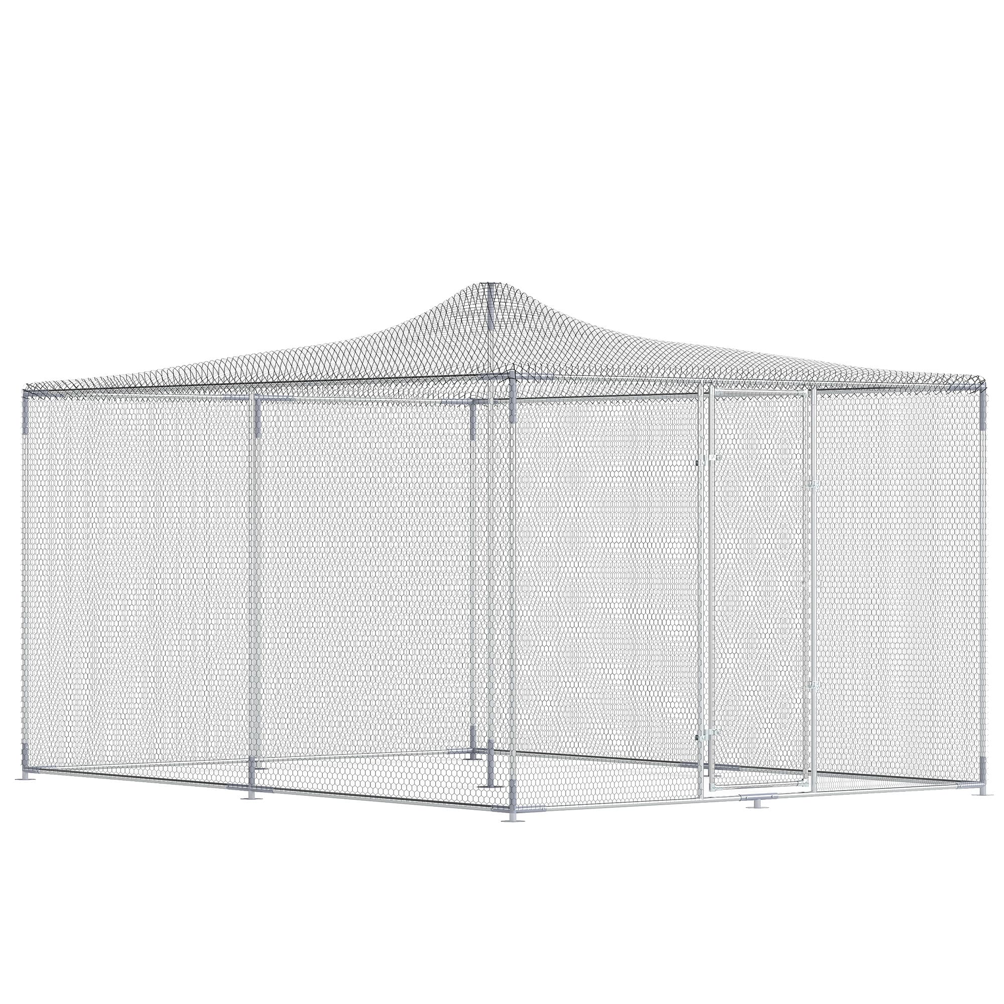 PawHut Poulailler et enclos pour animaux en acier galvanisé, 4x3x2m, gris
