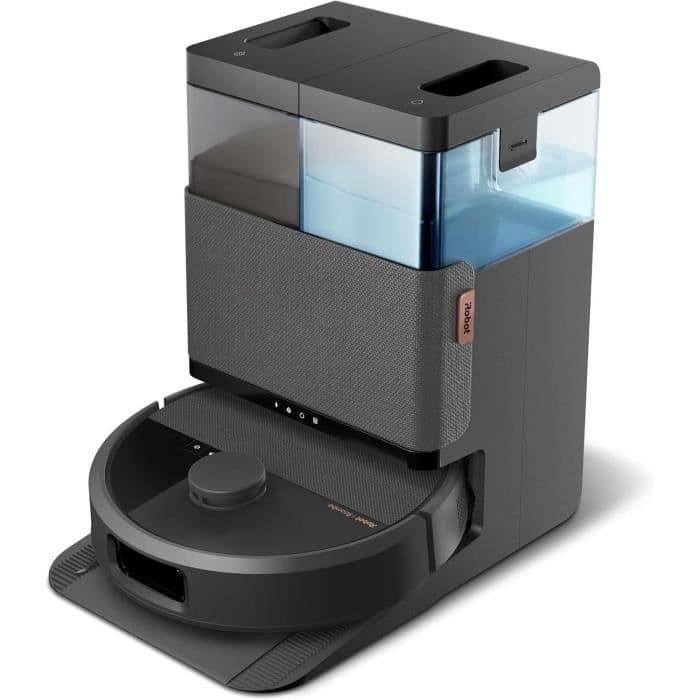 iRobot Roomba Plus 505 Noir - Base Multifonction - Lavage et séchage a l'air Chaud des lingettes - PrecisionVision IA