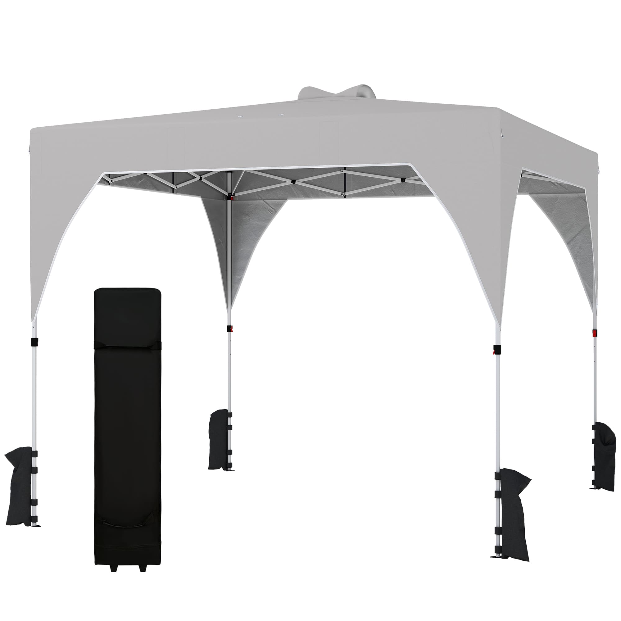 Outsunny Tonnelle pliante Pop-up 3x3 m avec verrouillage central Hauteur réglable Sac de transport à roulettes et sacs de sable Gris