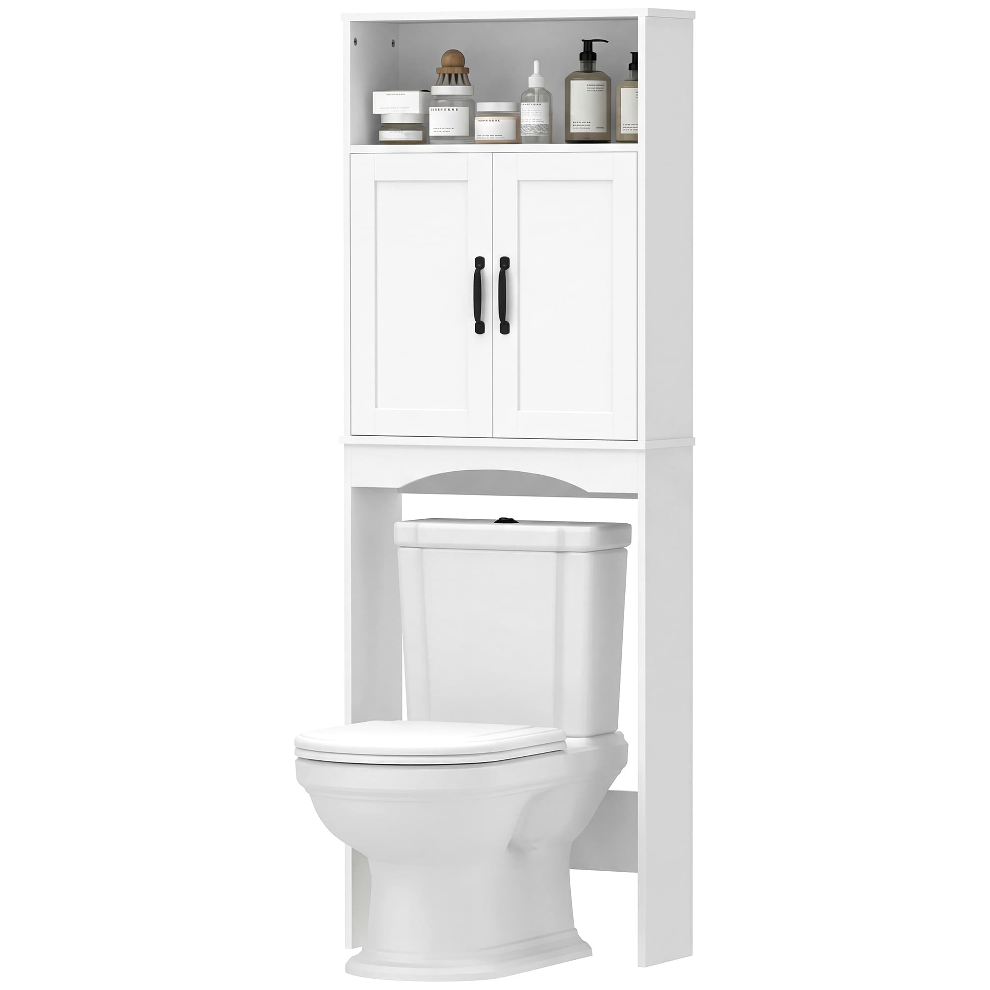 HOMCOM Armoire au-dessus des WC Meuble de salle de bain avec 2 portes à fermeture silencieuse Étagère ouverte 64x21x173,5 cm Blanc