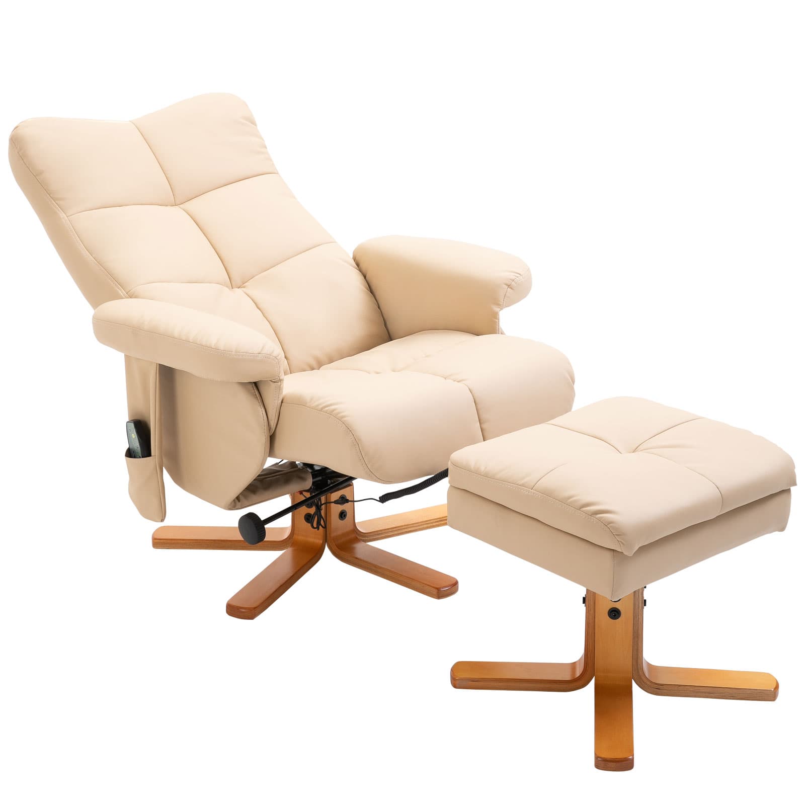 HOMCOM Fauteuil relax massant avec pouf, fauteuil de relaxation pivotant à 360°, dossier inclinable, 80 x 86 x 99 cm, crème
