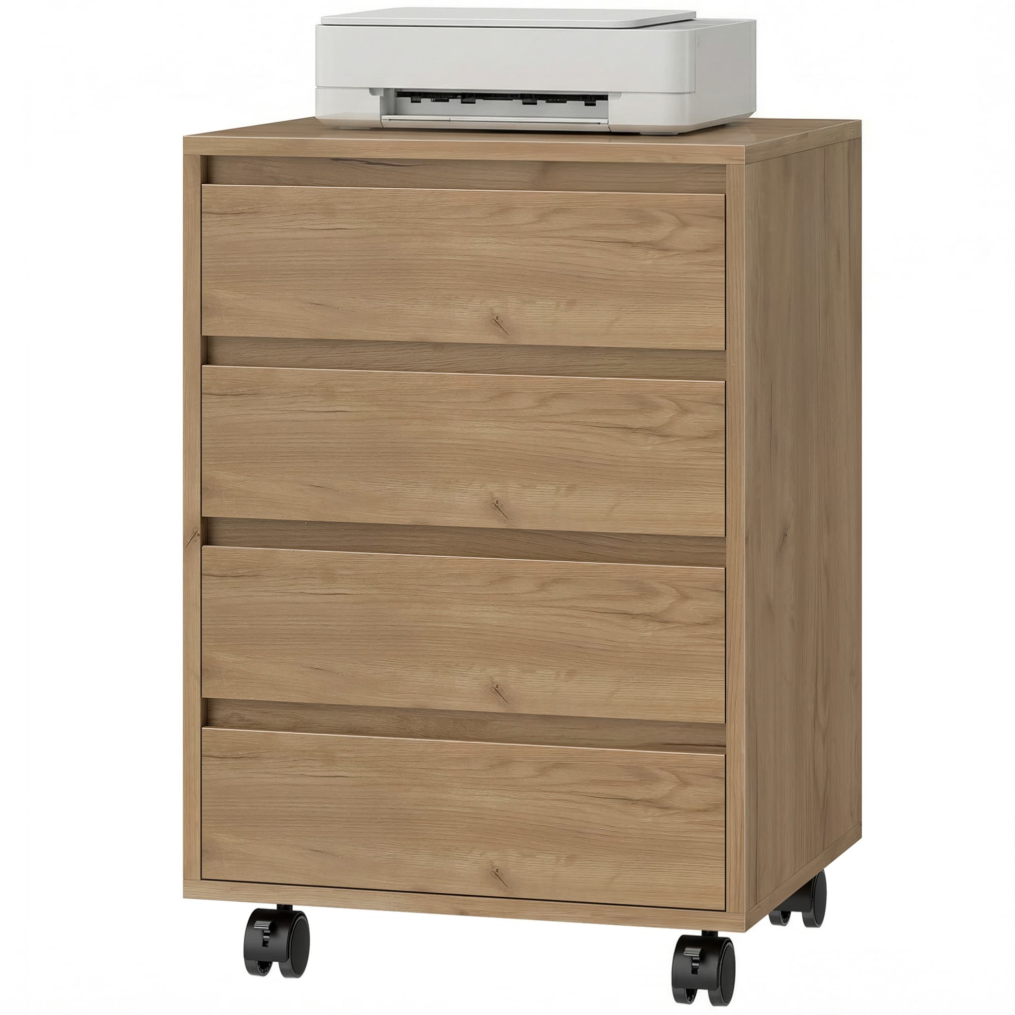 HOMCOM Caisson de bureau rangement bureau sur roulettes 4 tiroirs coulissants en bois aspect bois marron