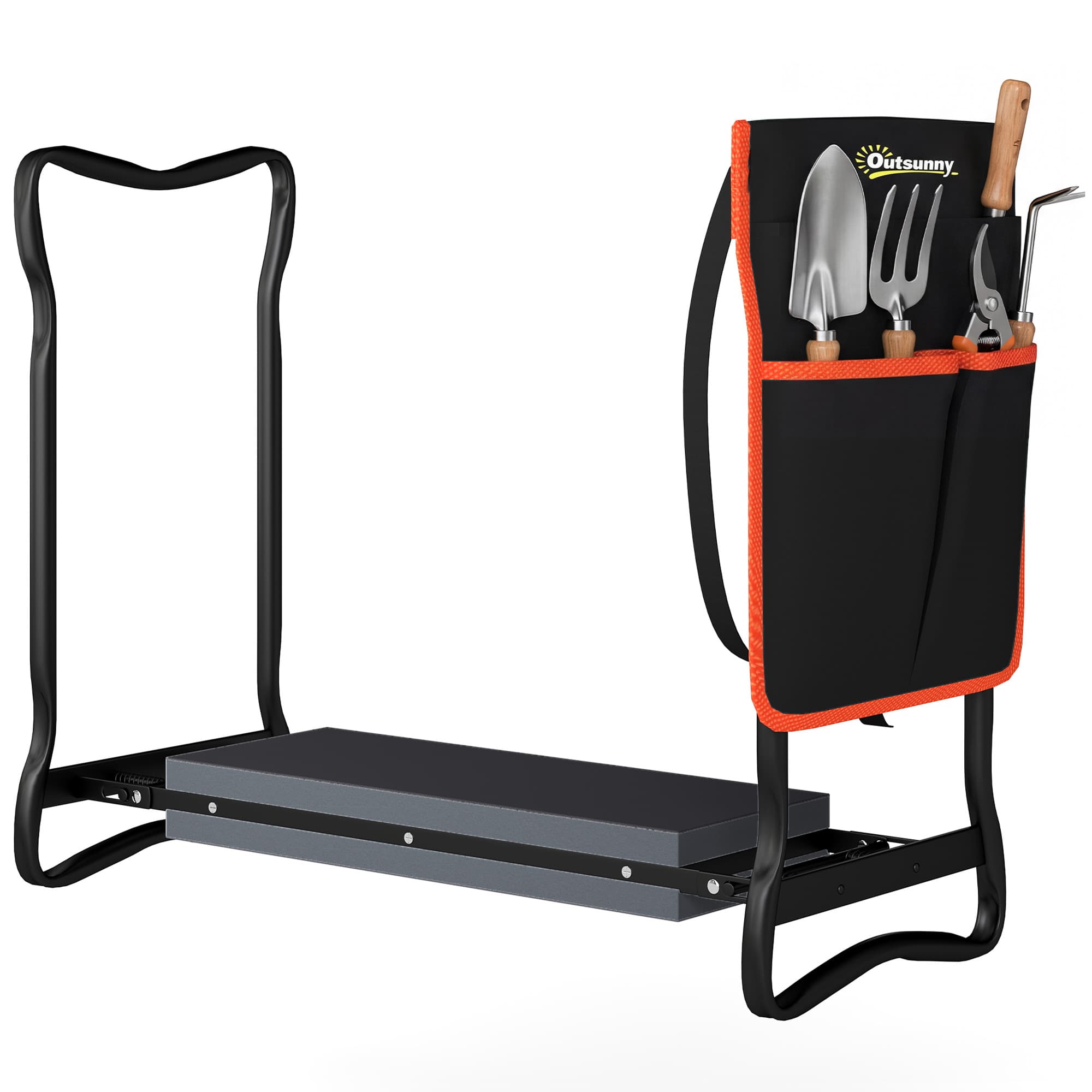 Outsunny Tabouret de Jardin Pliable avec Coussinet EVA Siège de Jardin avec Sac à Outils à la Taille Carga 150kg