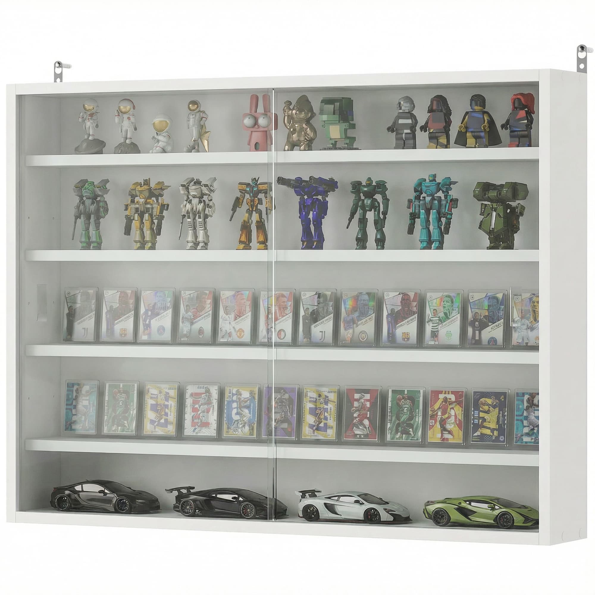 HOMCOM Vitrine murale en bois avec étagères réglables et 2 portes coulissantes en verre 80x9,5x60 cm Blanc