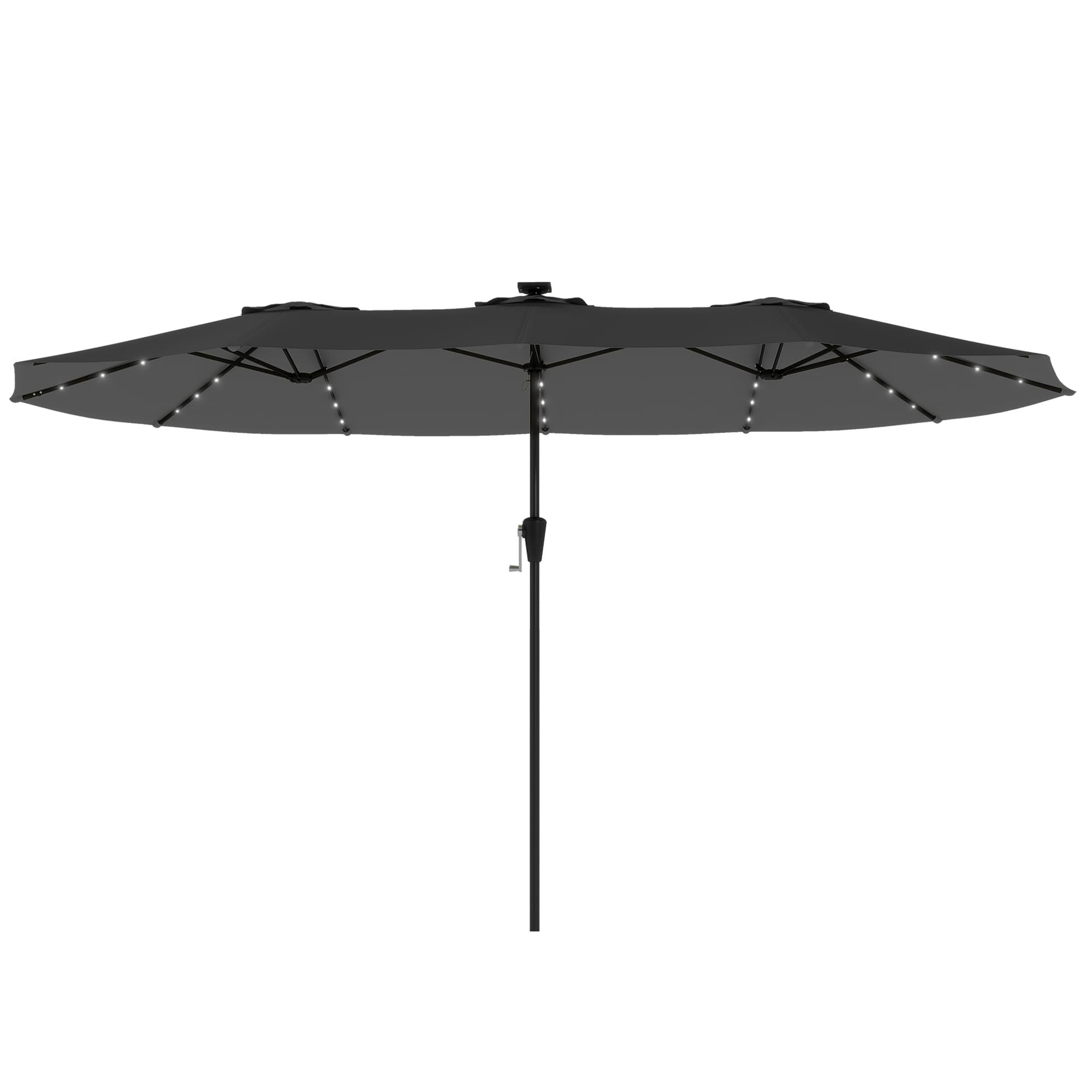 Outsunny Parasol Double de Jardin 4x2 m avec 36 LED UPF50+ Manivelle 12 Baleines Résistant à l'Eau Gris foncé