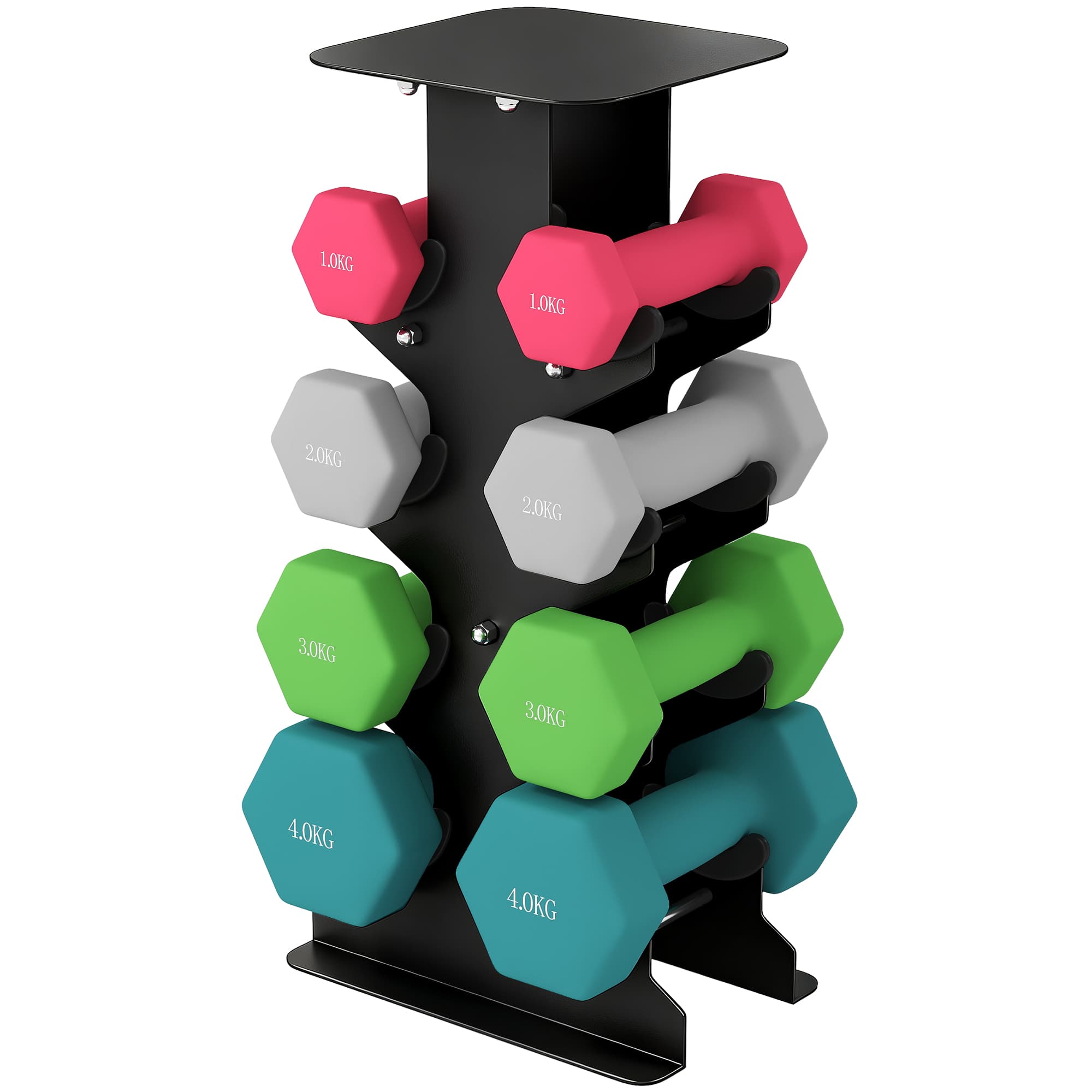SPORTNOW Set d'haltères 4 paires avec support de rangement, poignées antidérapantes, 1-4 kg hexagonal