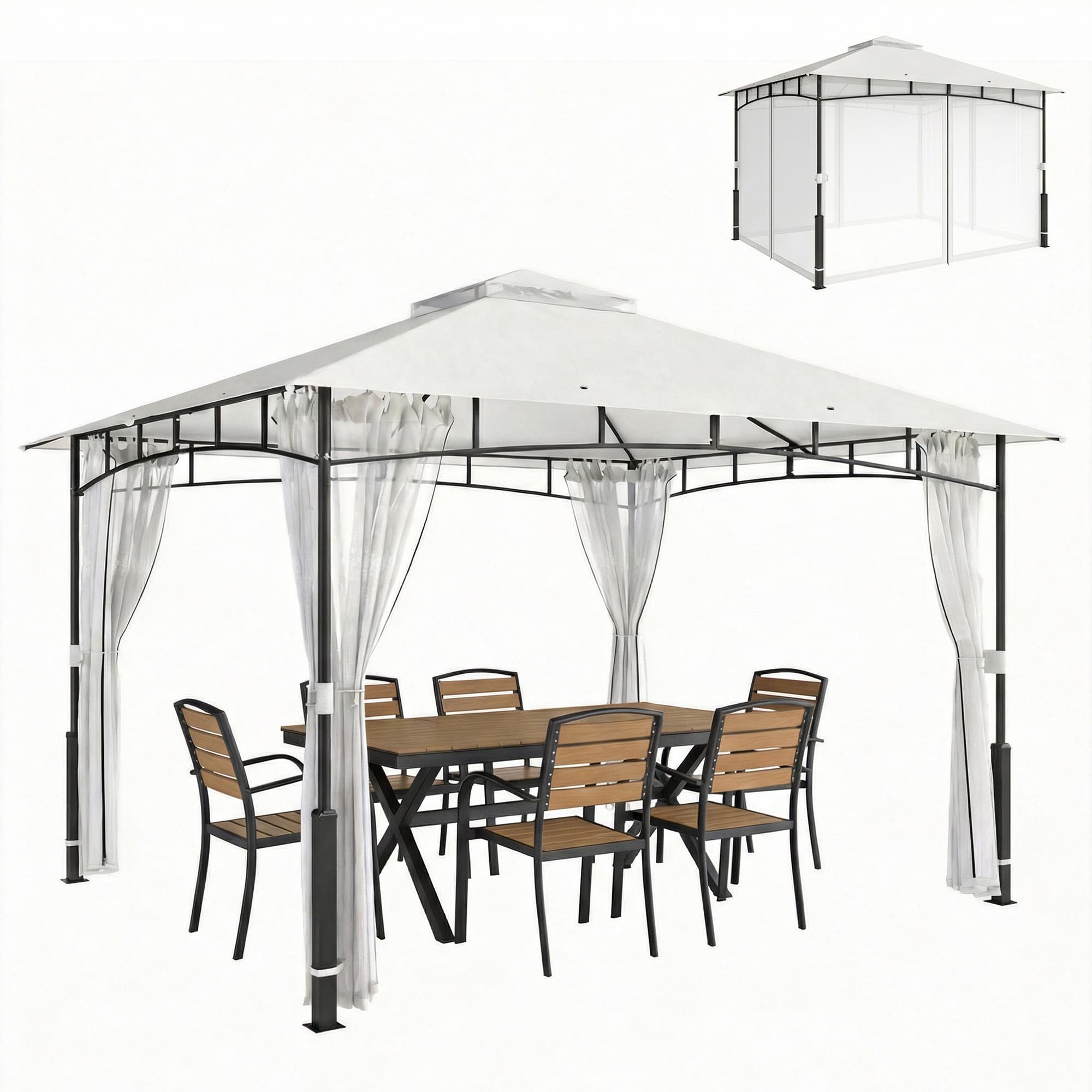 Outsunny Pavillon, 3x3,6 m, imperméable et stable, pavillon de jardin avec moustiquaire, double toit, pour jardin et terrasse, Noir