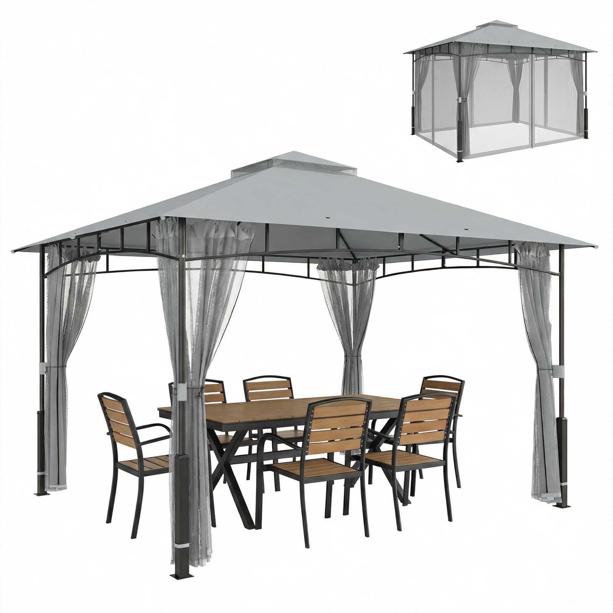 Outsunny Tente de Jardin avec Toit Double Tonnelle avec Parois en Moustiquaire UPF50+ pour Extérieur Terrasse 360x300x275 cm Gris