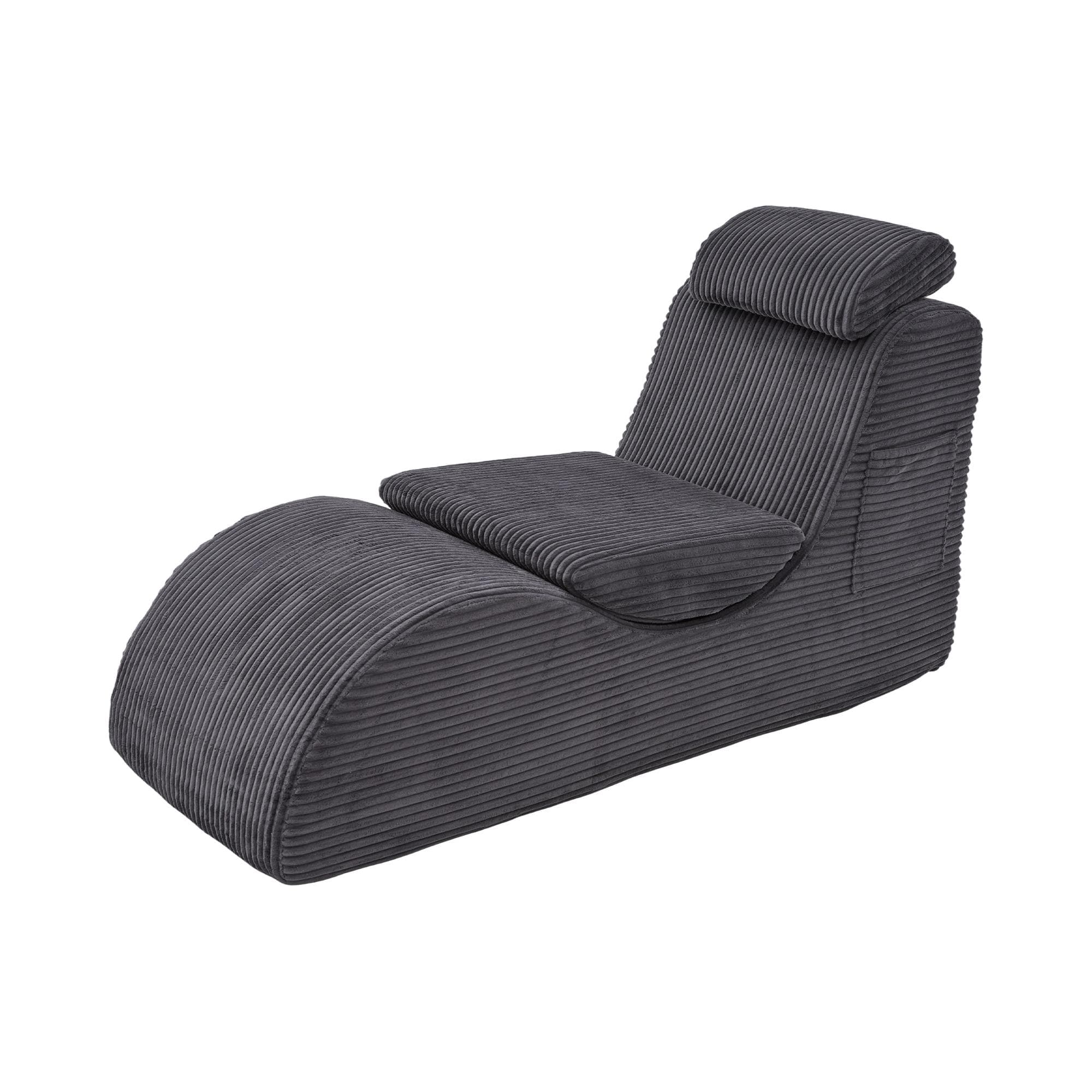 Fauteuil de loisirs moderne avec dossier ergonomique, coussin d'assise amovible et poche latérale, 160x66x90 cm, Gris foncé