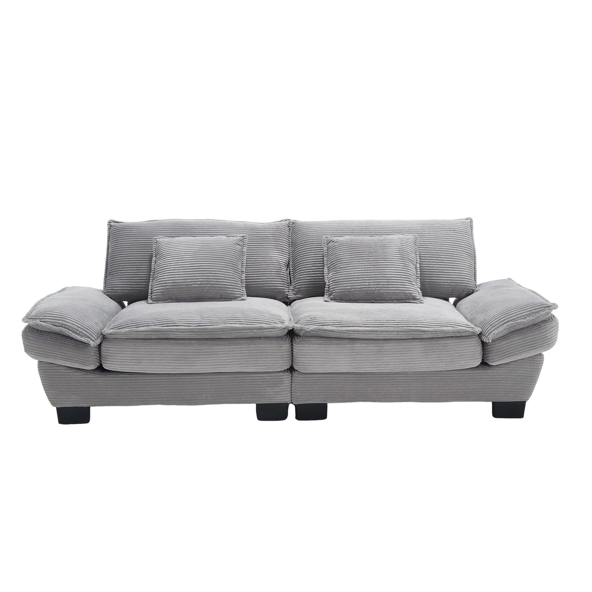 Canapé 2 places moderne en velours, pour salon/chambre/bureau, 224x81x81 cm, Gris clair