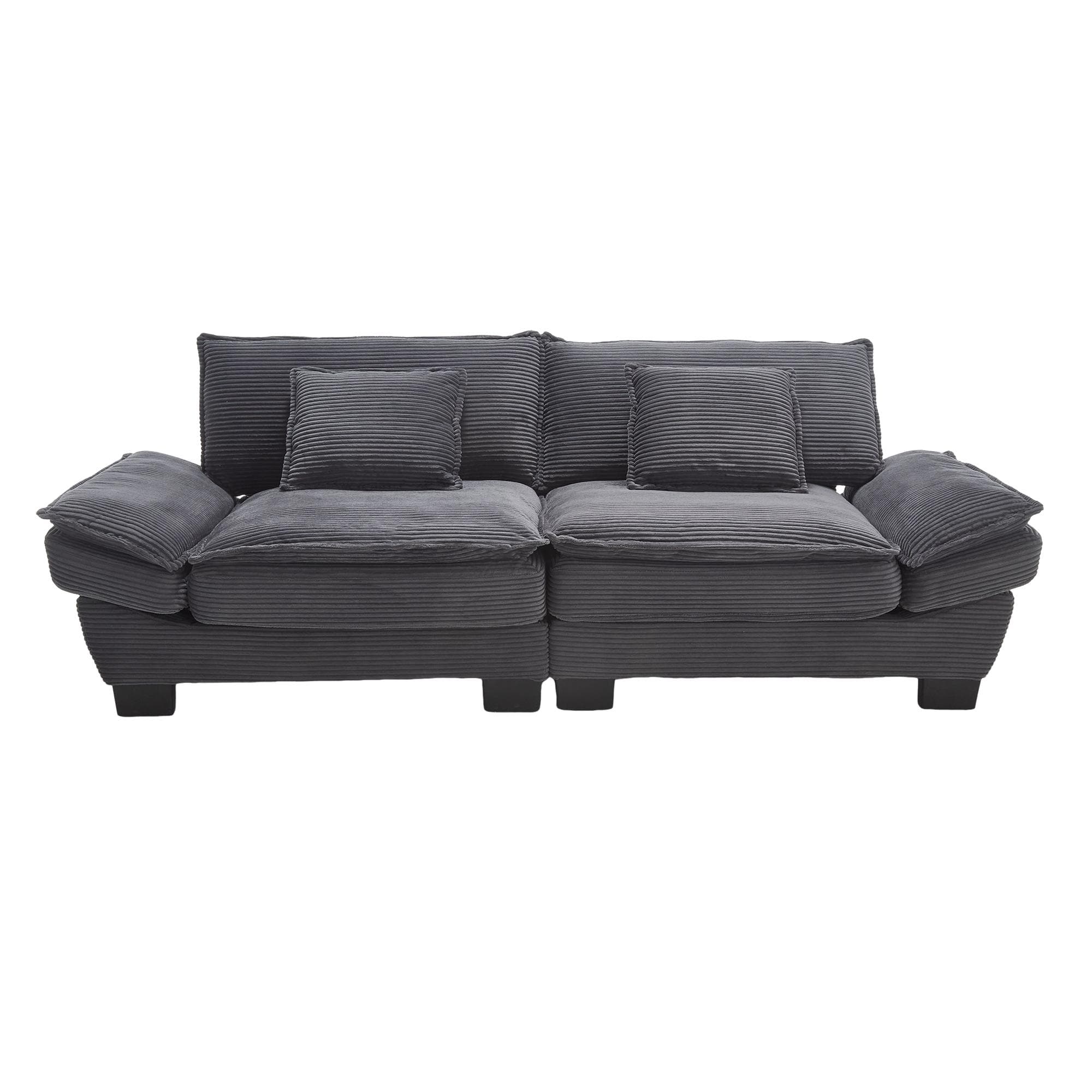 Canapé 2 places moderne en velours, pour salon/chambre/bureau, 224x81x81 cm, Gris foncé