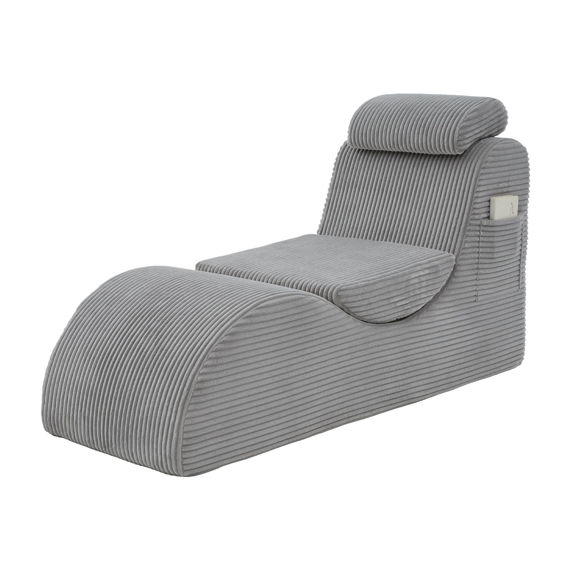 Fauteuil de loisirs moderne avec dossier ergonomique, coussin d'assise amovible et poche latérale, 160x66x90 cm, Gris clair