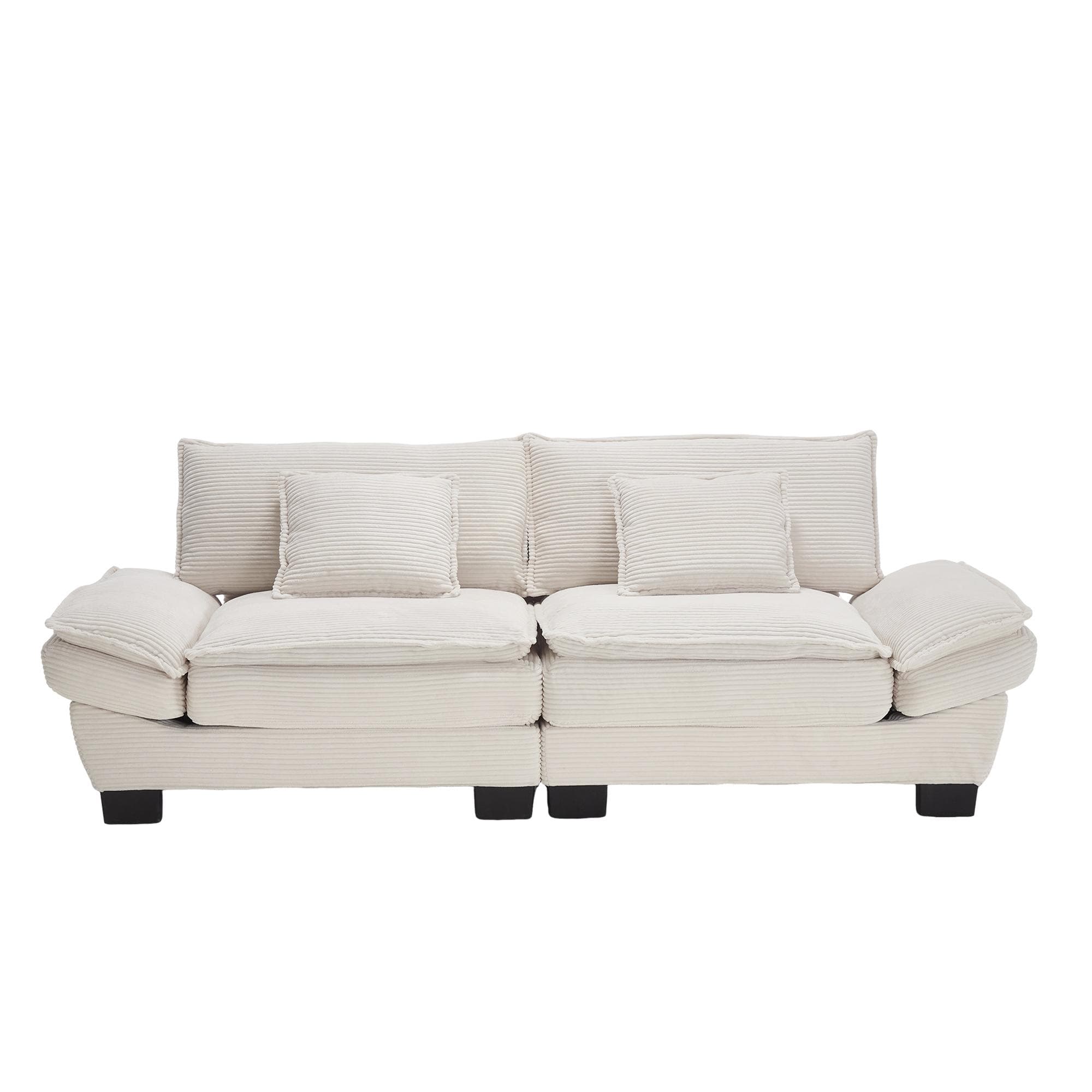 Canapé 2 places moderne en velours, pour salon/chambre/bureau, 224x81x81 cm, Beige