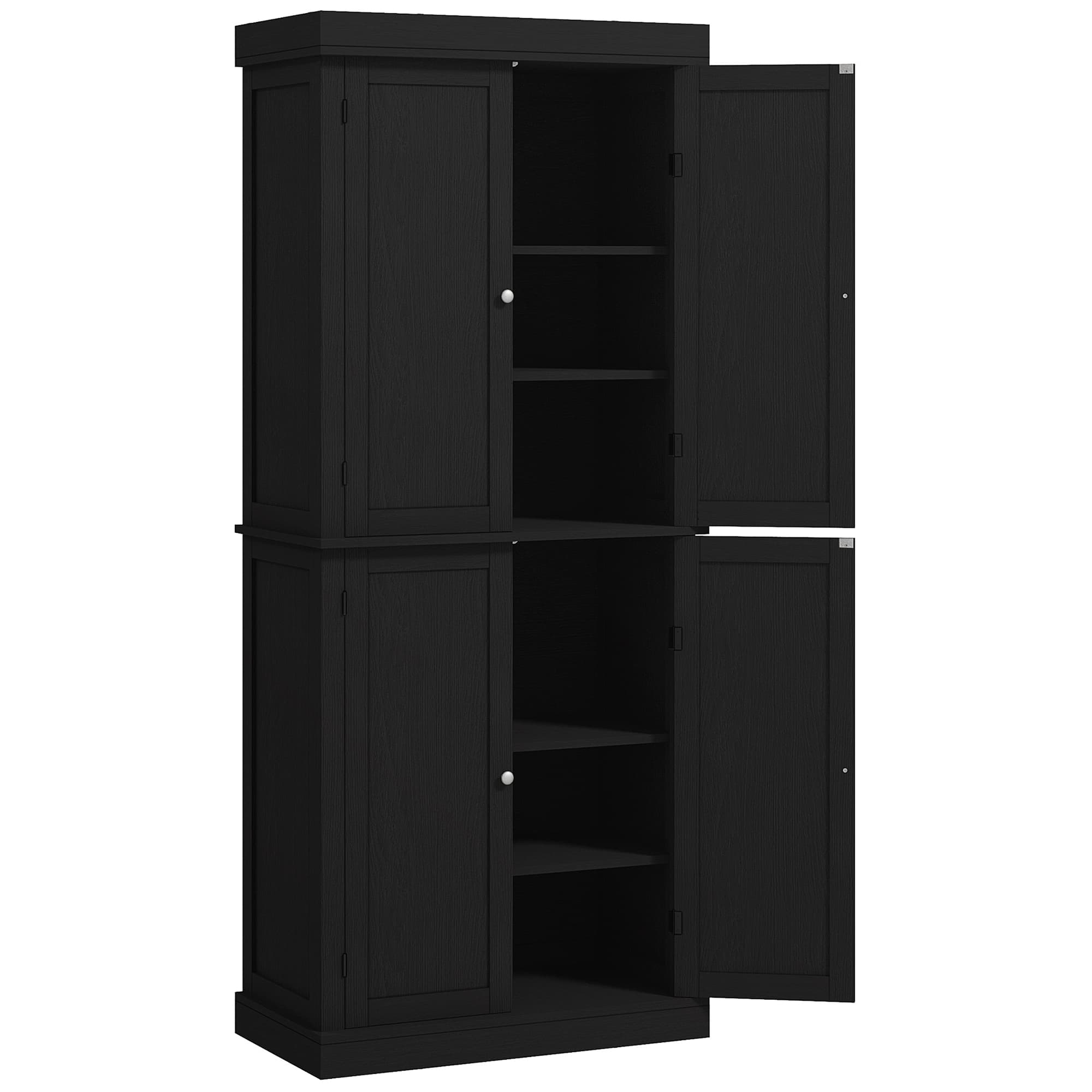 HOMCOM Meuble de Cuisine Haut avec 6 Étagères Réglables et 4 Portes en Bois, 76x40,5x184 cm, Noir