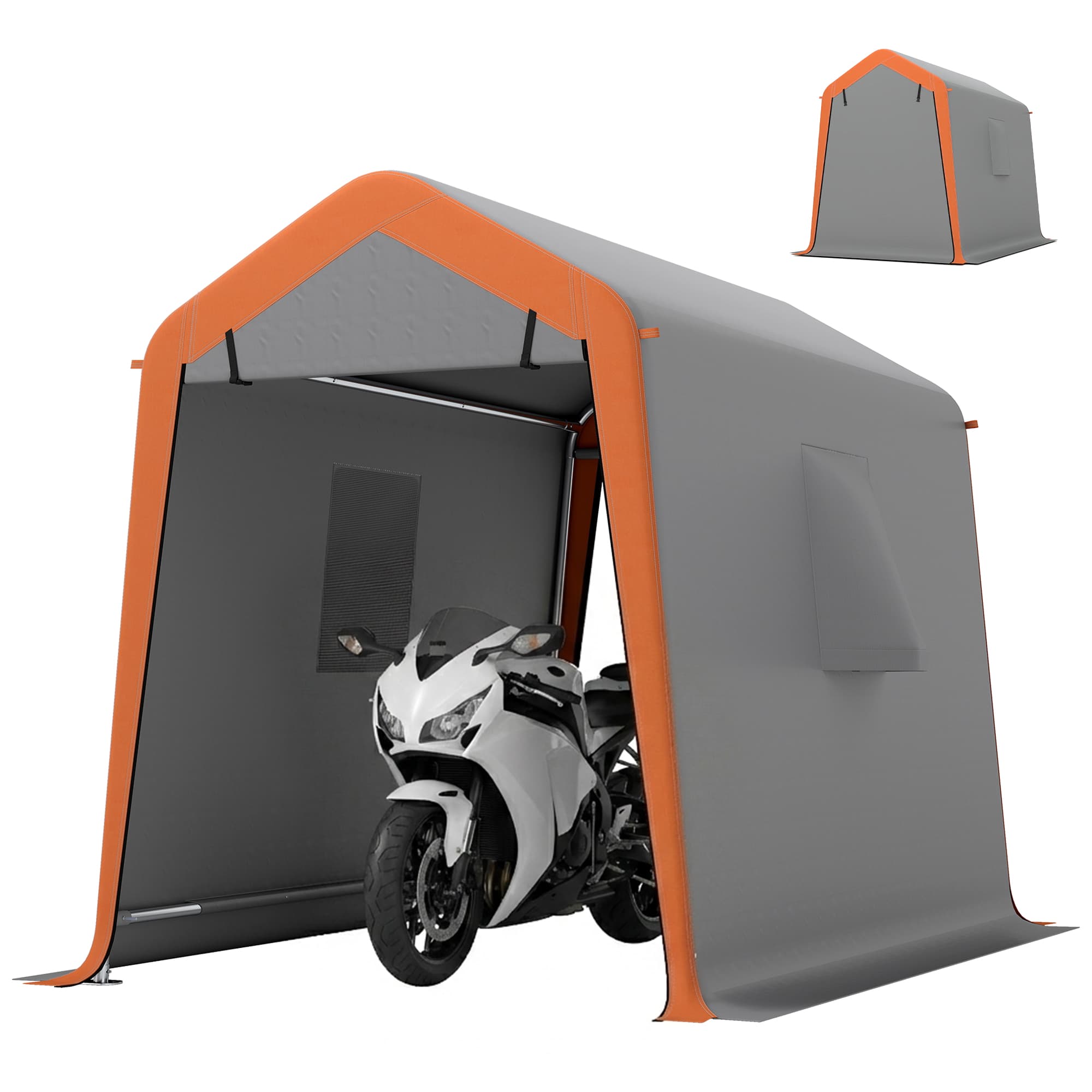 Outsunny Abri de garage portable 2,4x1,8 m pour voiture étanche avec porte enroulable zippée, fenêtres, UPF30+ Gris clair