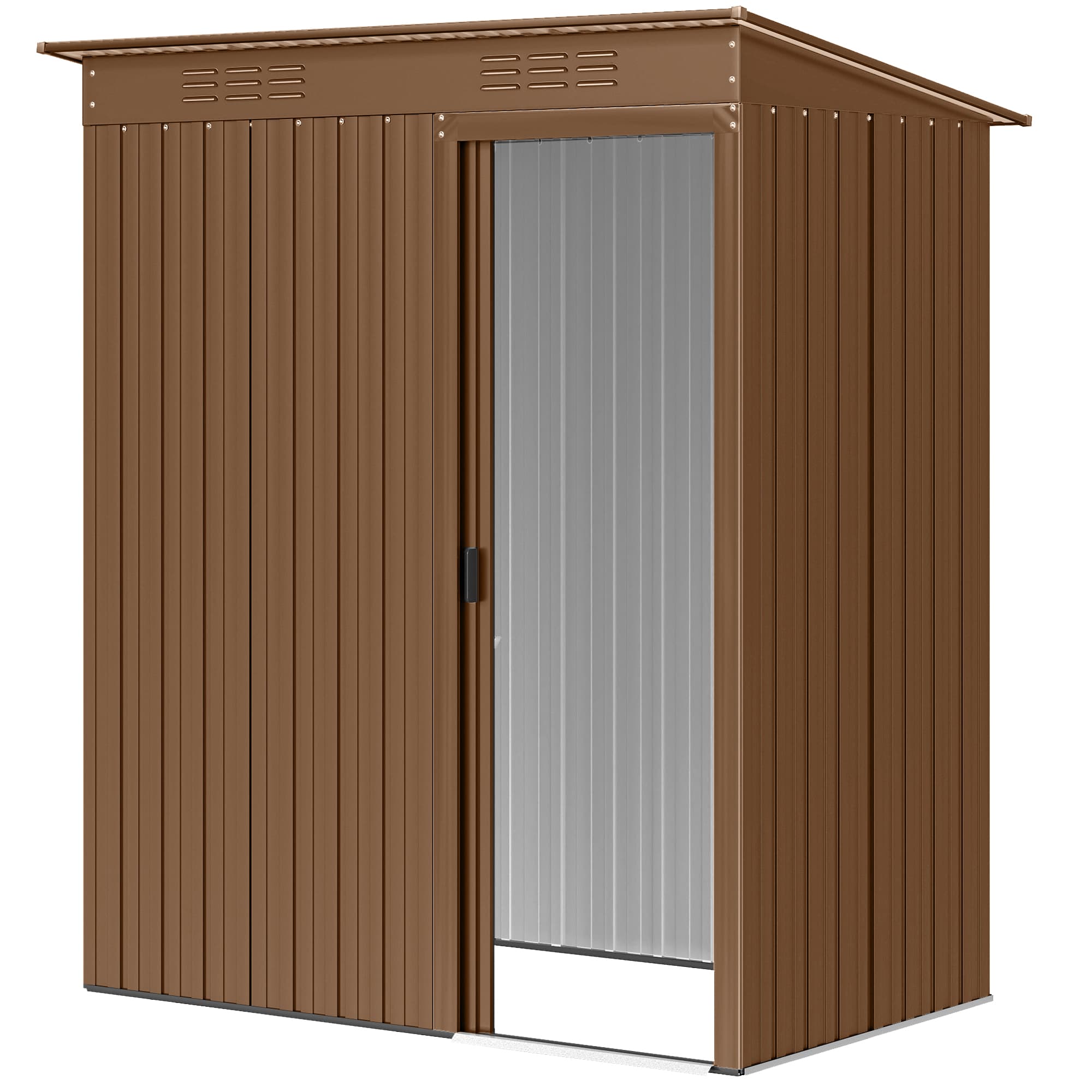 Outsunny Abri de jardin en métal avec aérations et porte coulissante, 159x106x181 cm, Marron