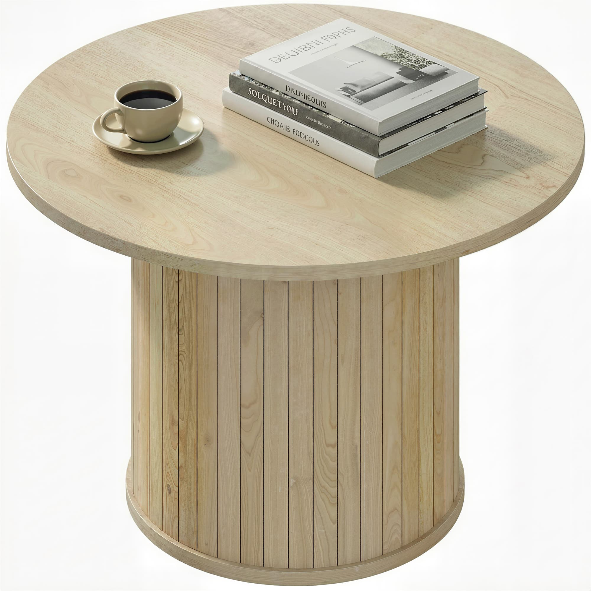 HOMCOM Table basse ronde avec base à colonne à lattes pour salon chambre Ø60x40 cm bois naturel