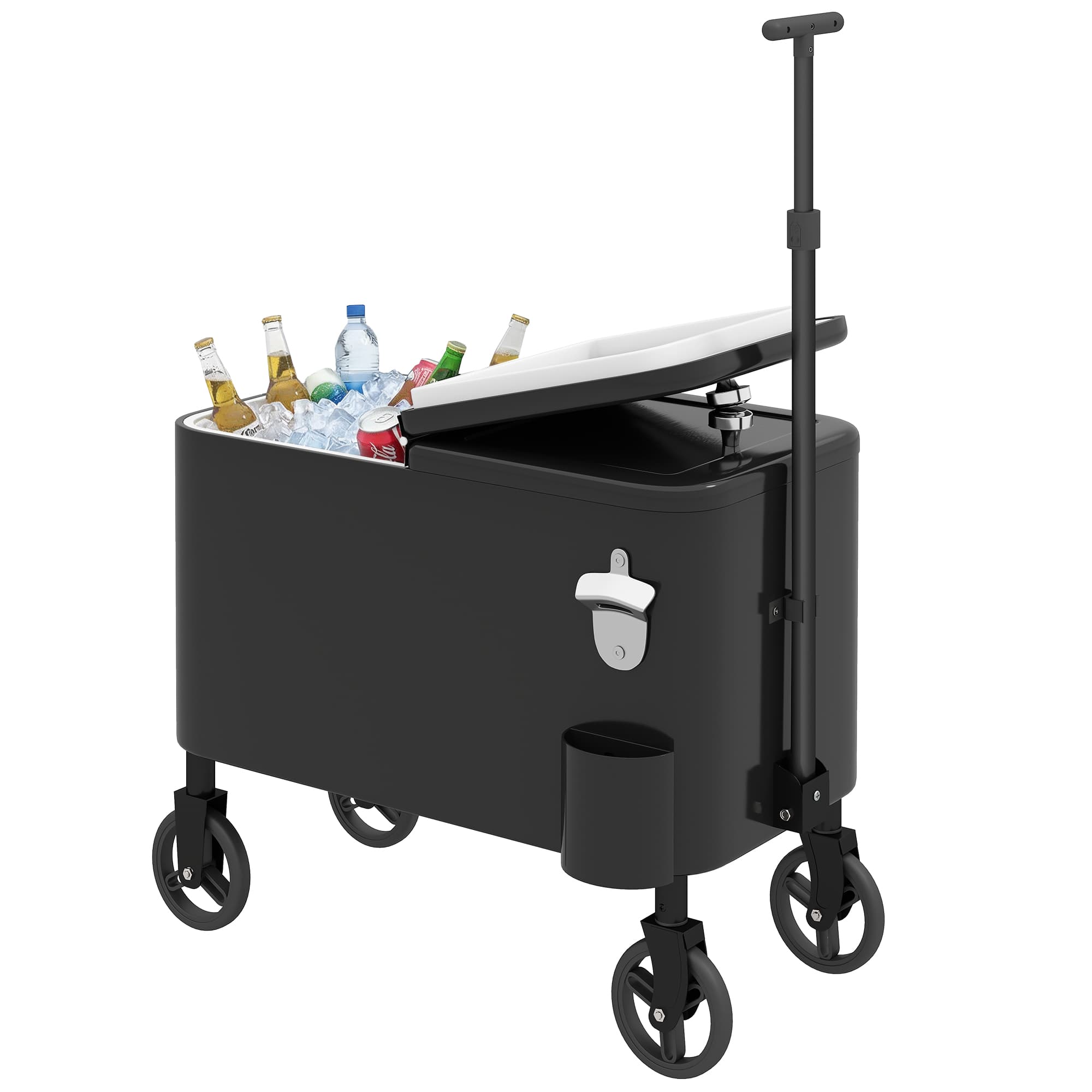 Outsunny Chariot réfrigérant 56 L avec roues poignée réglable ouvre-bouteilles récupérateur de capsules drainage et poignée 75x35x120 cm Noir
