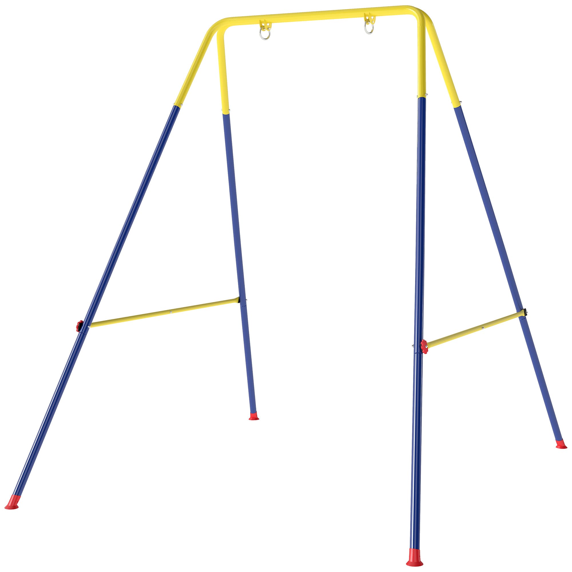 AIYAPLAY Cadre de balançoire pliable avec cadre en A, 2 crochets, 4 ancres de sol, pour enfants de 9 mois à 8 ans 128x155x157 cm Bleu