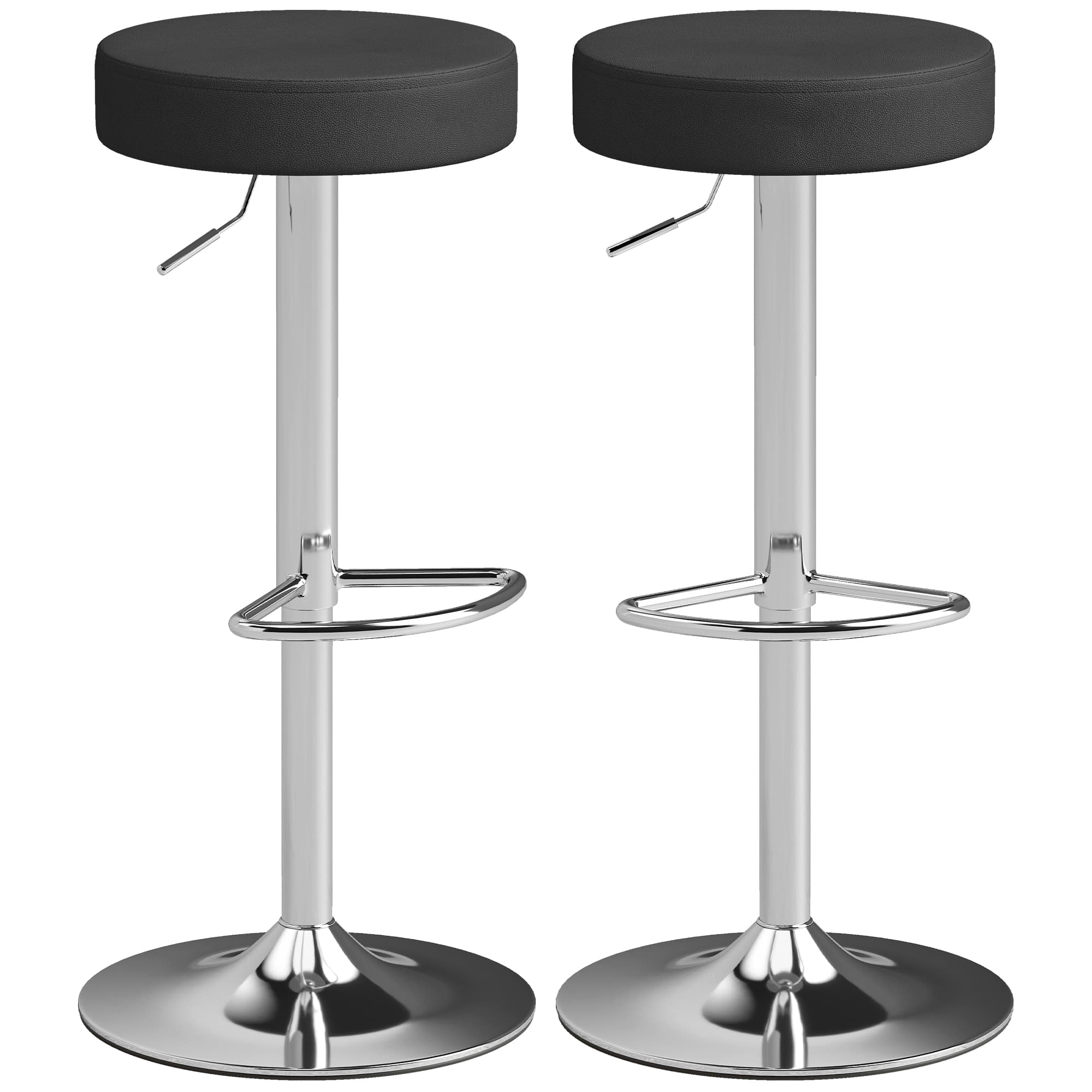 HOMCOM Lot de 2 tabourets HOMCOM en cuir PU, pivotants, hauteur réglable pour cuisine, Noir
