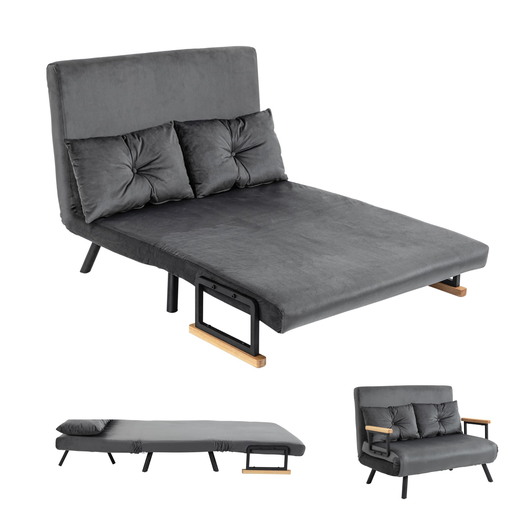 HOMCOM Canapé convertible 2 places avec dossier réglable sur 5 niveaux et 2 coussins rembourrés pour salon, chambre d'amis