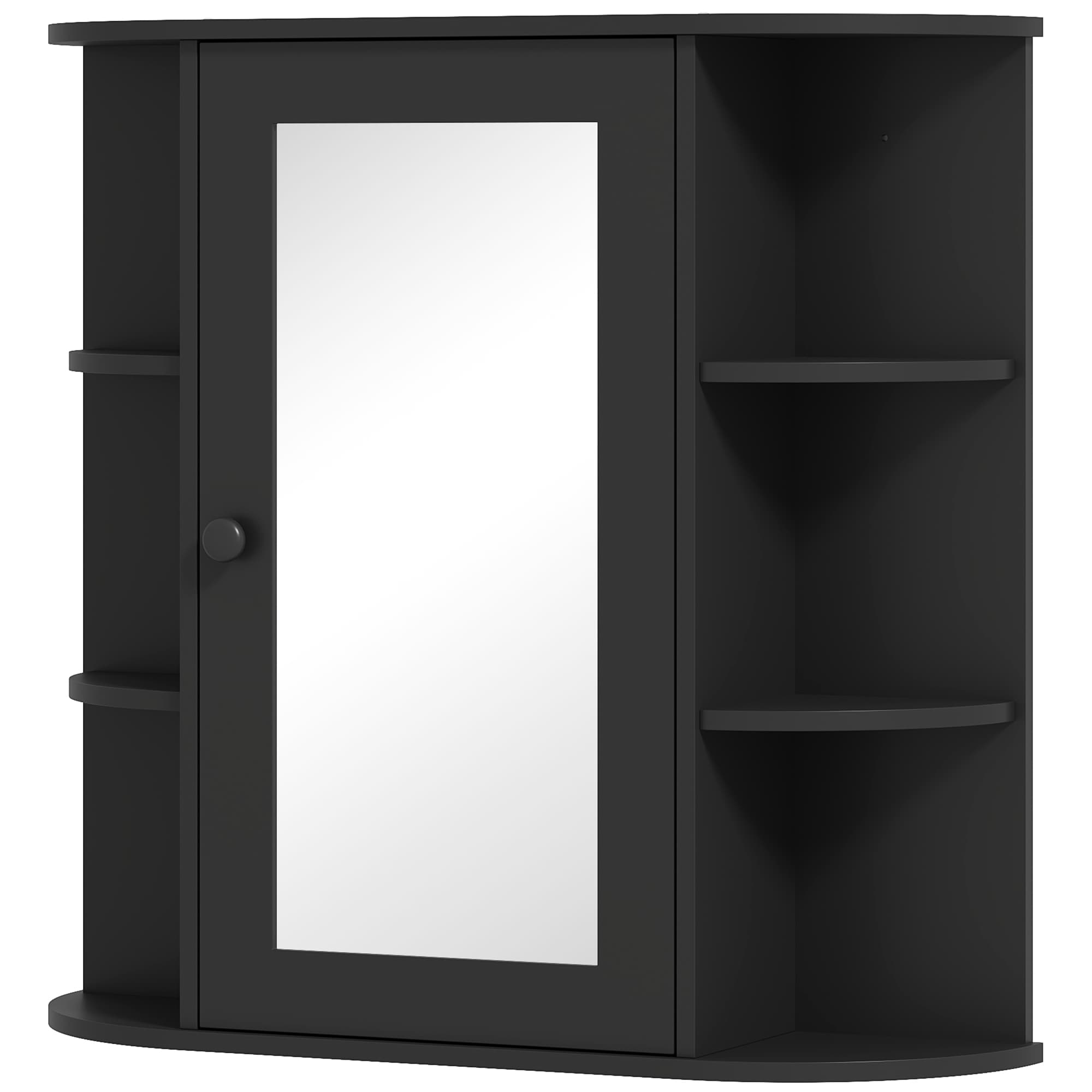 HOMCOM Armoire-miroir de salle de bains avec 6 étagères ouvertes et 2 fermées, en bois et verre, 66x17x63 cm, Noir