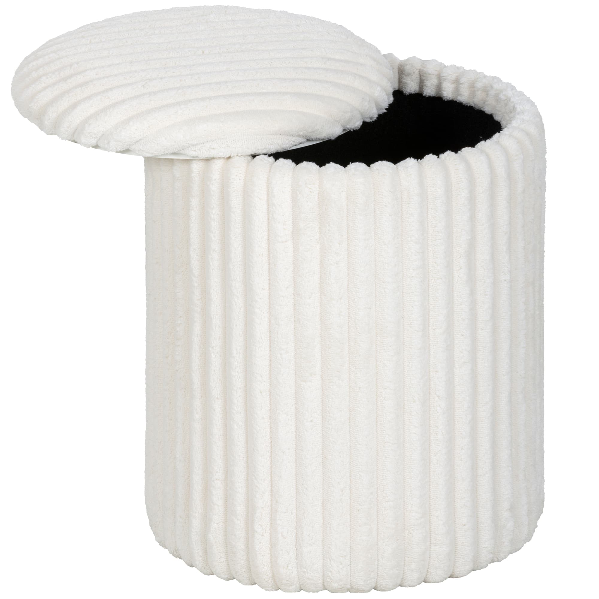 HOMCOM Pouf de rangement avec couvercle réversible, pouf moderne en velours côtelé pour salon et chambre, Blanc