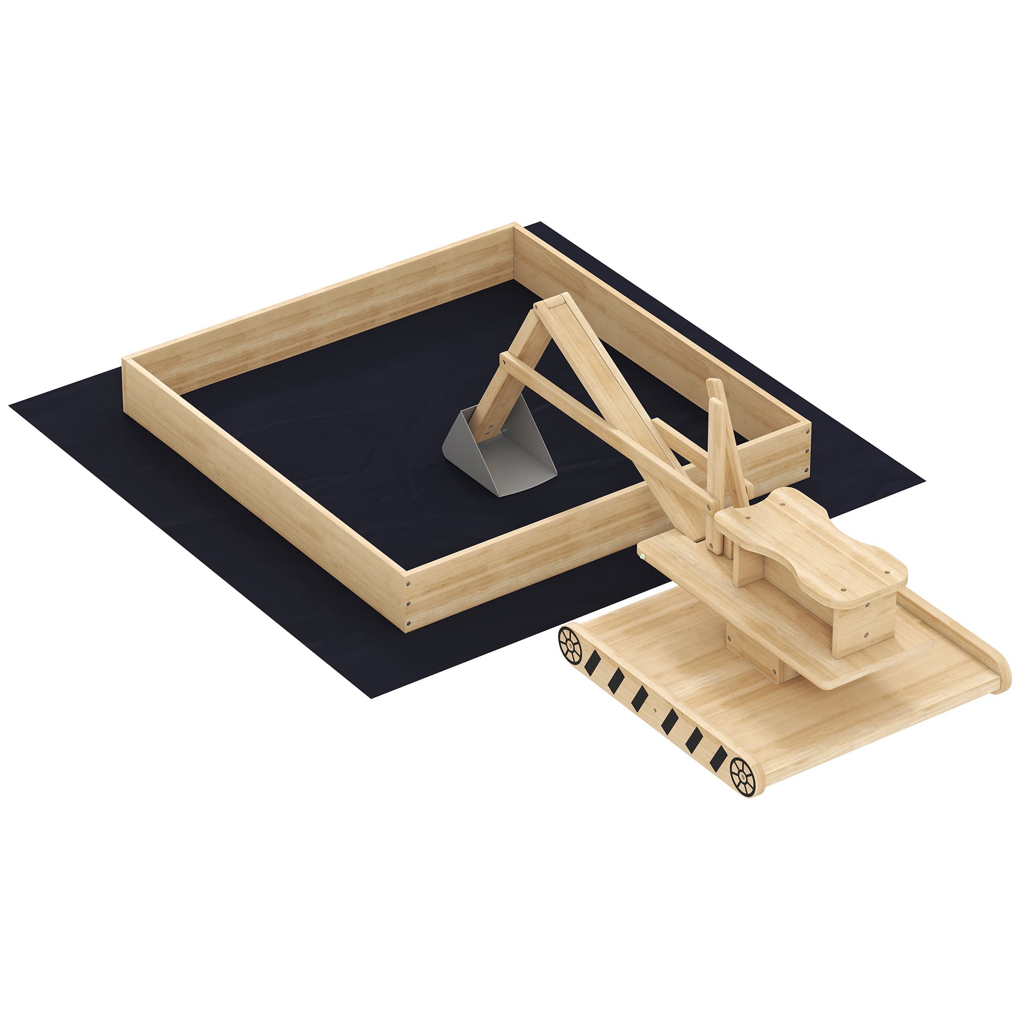 AIYAPLAY Bac à sable pour enfants en bois avec pelleteuse Bac à sable pour enfants avec siège pivotant 360° et doublure 184x90x56 cm Naturel
