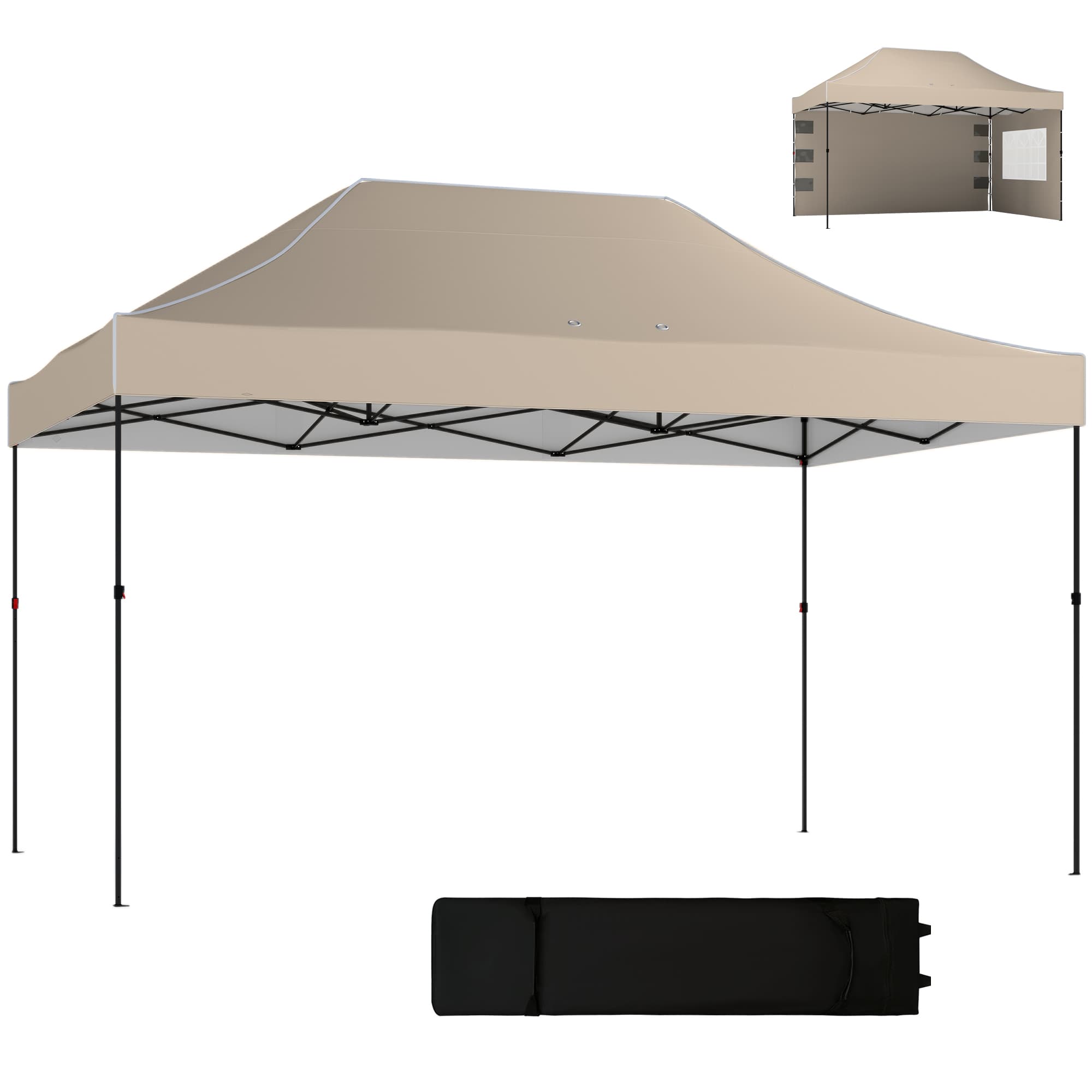 Outsunny Gazebo 3 x 4,3 m, UPF50+ Toit, Parois, Sac à roulettes, Tente de jardin, Brun sable
