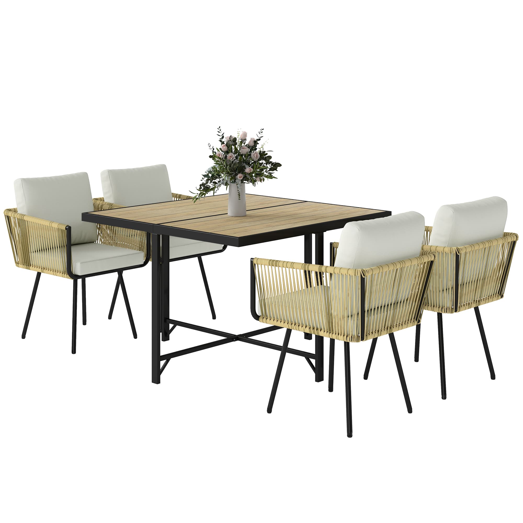 Outsunny Ensemble de Jardin 5 Pièces avec Table en Bois-Plastique
