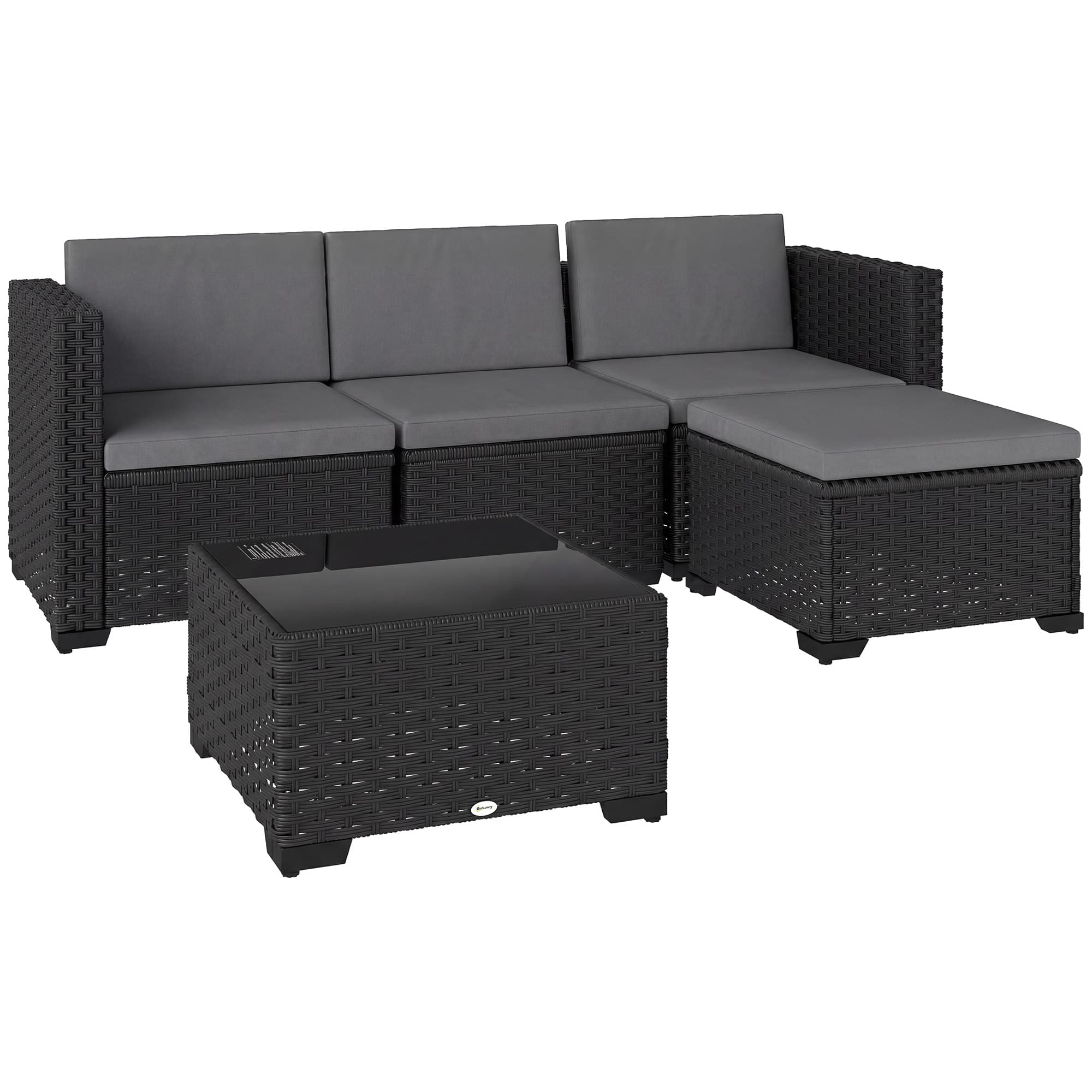 Outsunny Ensemble Modulaire de Jardin en Rotin 5 Pièces avec Coussins, Canapé d'Angle Gris
