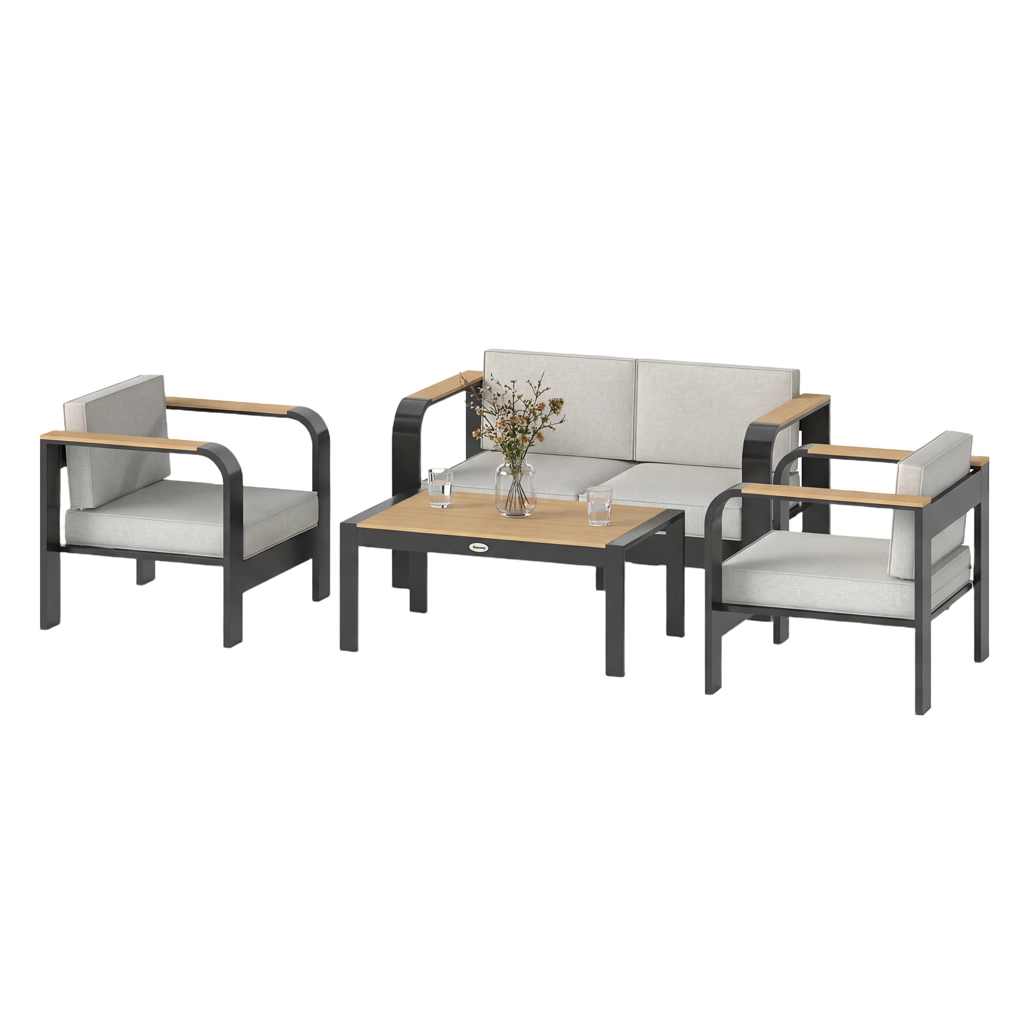 Outsunny Ensemble de jardin en aluminium pour 4 personnes résistant à l'eau extra profond avec canapé 2 places et 2 fauteuils et table d'appoint