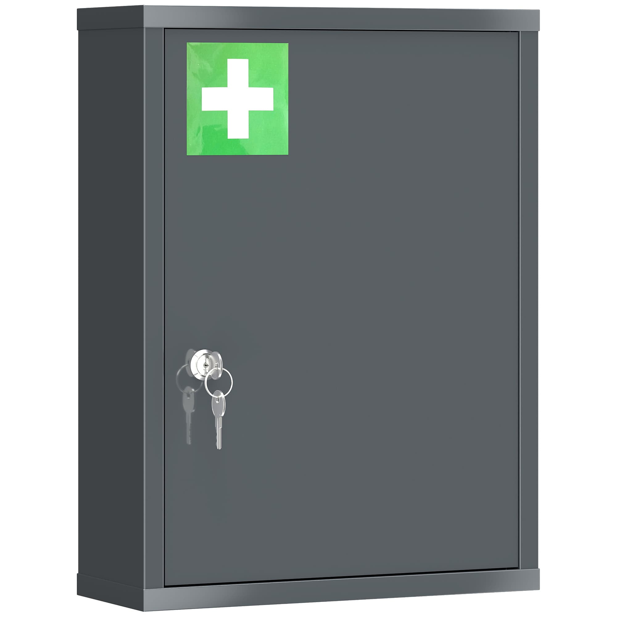 kleankin Armoire à médicaments à fixer au mur avec serrure, armoire murale en acier 3 niveaux, 40 x 15 x 53,5 cm, gris charbon