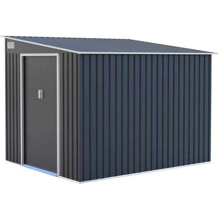 Abri de jardin en métal 5,5 m2 - 215 x 257 x 193 cm - TORONTO - Kit d'ancrage inclus, 2 portes coulissantes - Gris