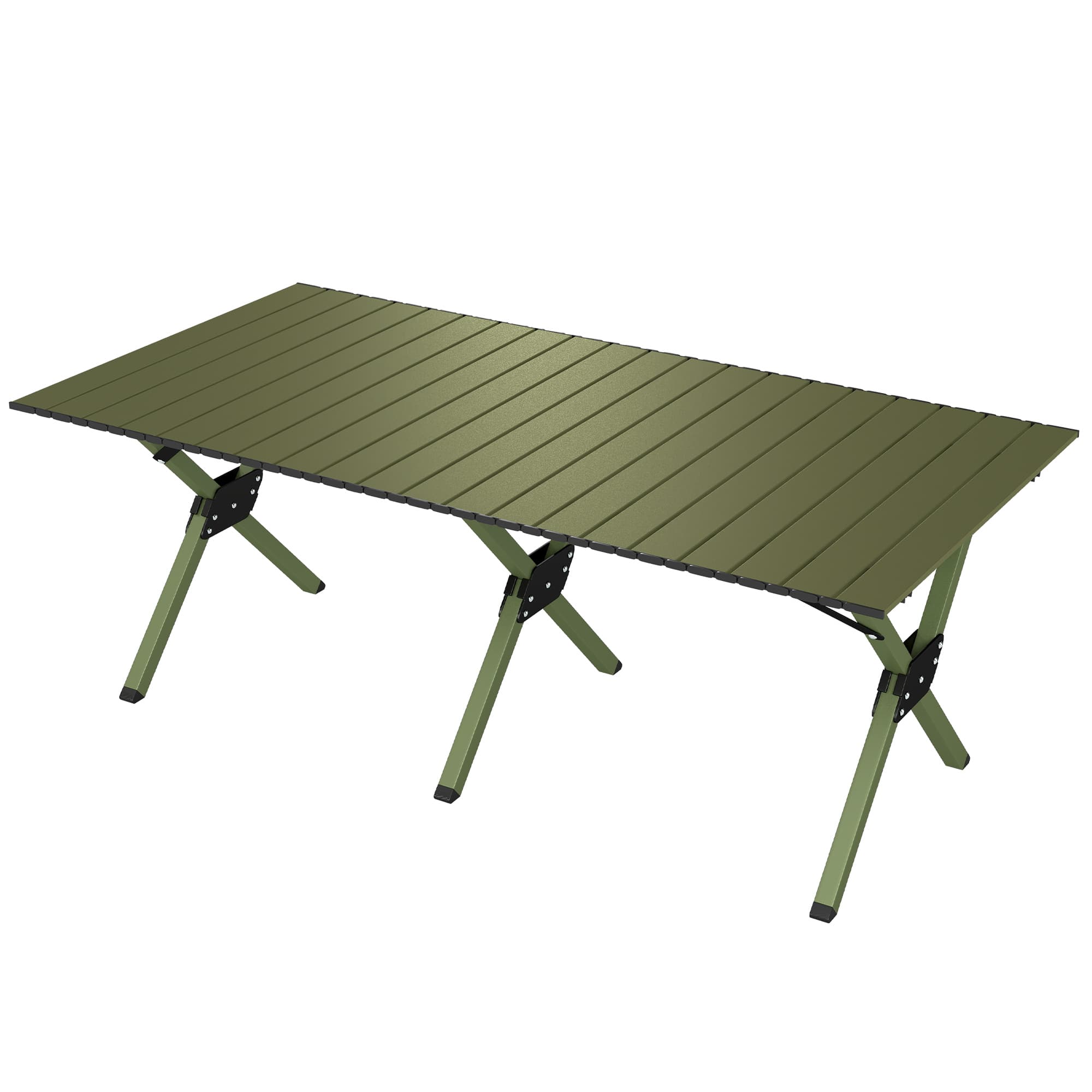 Outsunny Table de camping pliante 116 cm, table de pique-nique imperméable avec plateau enroulable et structure métallique, Vert