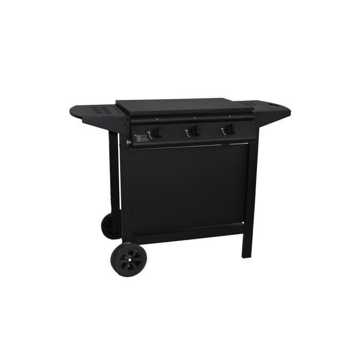 Barbecue a gaz + plancha - GRILL GARDEN - Noir - 3 brûleurs - Avec capot de protection - Allumage Piezo électrique
