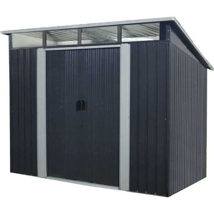 Abri de jardin en métal 4,61 m2 - 238 x 193 x 202 cm - SOLER - Kit d'ancrage inclus, 2 portes coulissantes - Gris
