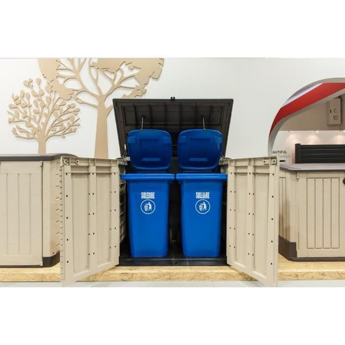 Coffre de rangement extérieur KETER en résine 1200 litres Beige et marron - Range Poubelles ou vélo