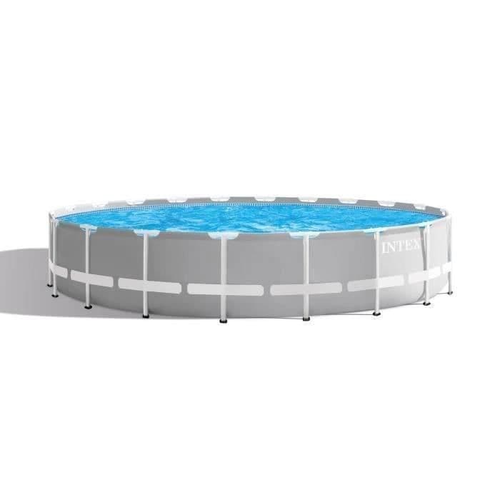 Kit Piscine hors sol tubulaire INTEX - Pris Frame - 610 x 132 cm - Ronde (Pompe, bâche, tapis de sol et échelle) - 26756NP