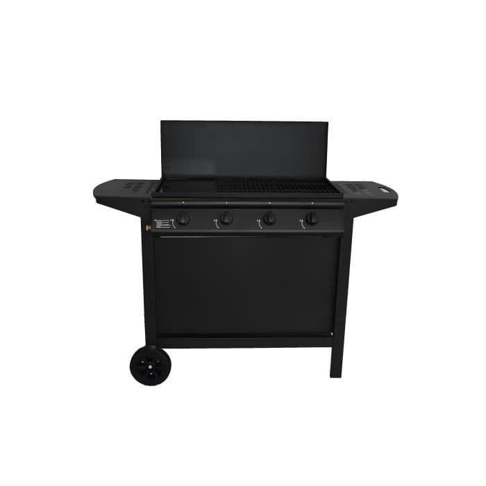 Barbecue a gaz - GRILL GARDEN - Noir - 4 brûleurs - Avec capot de protection - Allumage Piezo électrique