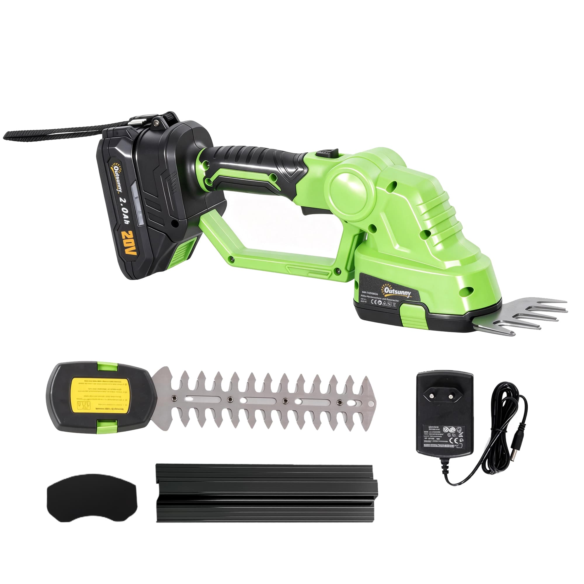 Outsunny Taille-haies sans fil 2-en-1 Taille-haies et cisaille électrique avec longueurs de coupe 20/10cm, chargeur