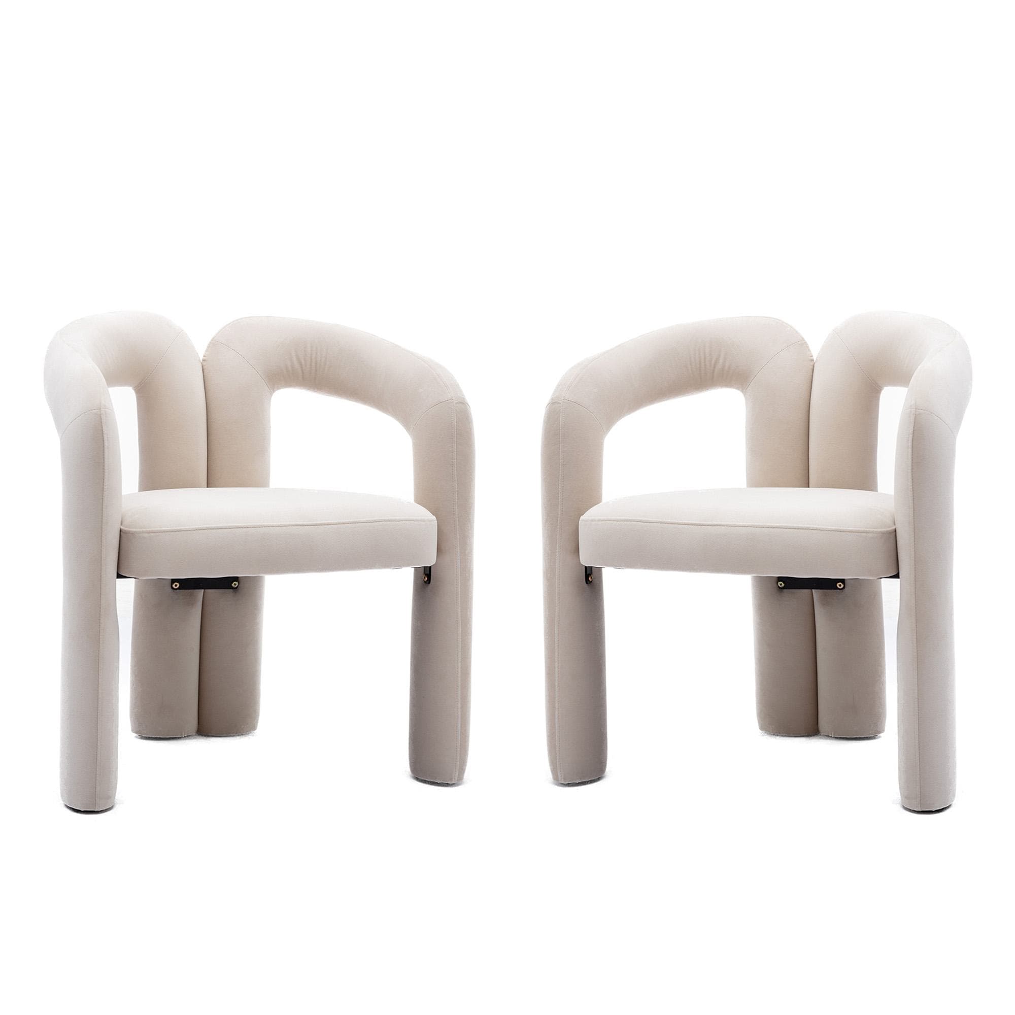 Lot de 2 chaises de salle à manger en velours, chaises décoratives rembourrées, 64x50,5x71 cm, Beige