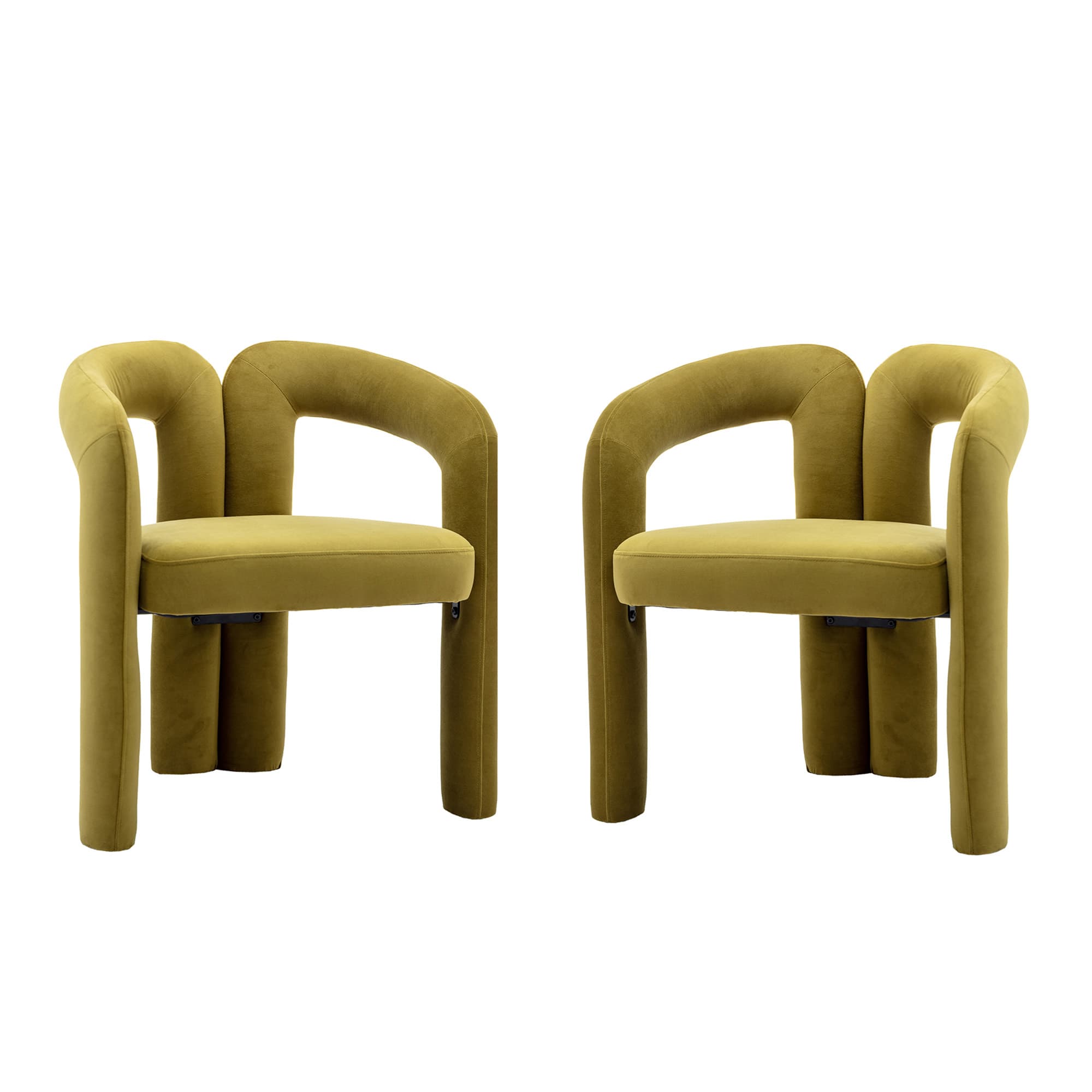 Lot de 2 chaises de salle à manger en velours, chaises décoratives rembourrées, 64x50,5x71 cm, Vert olive